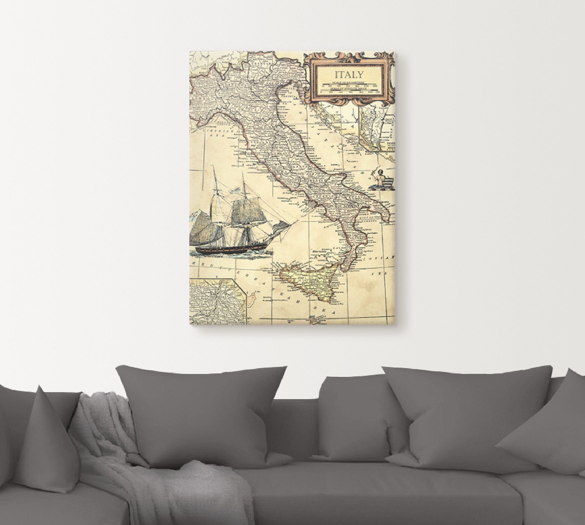 Artland Artprint Italië kaart als artprint op linnen, poster in verschillende formaten maten