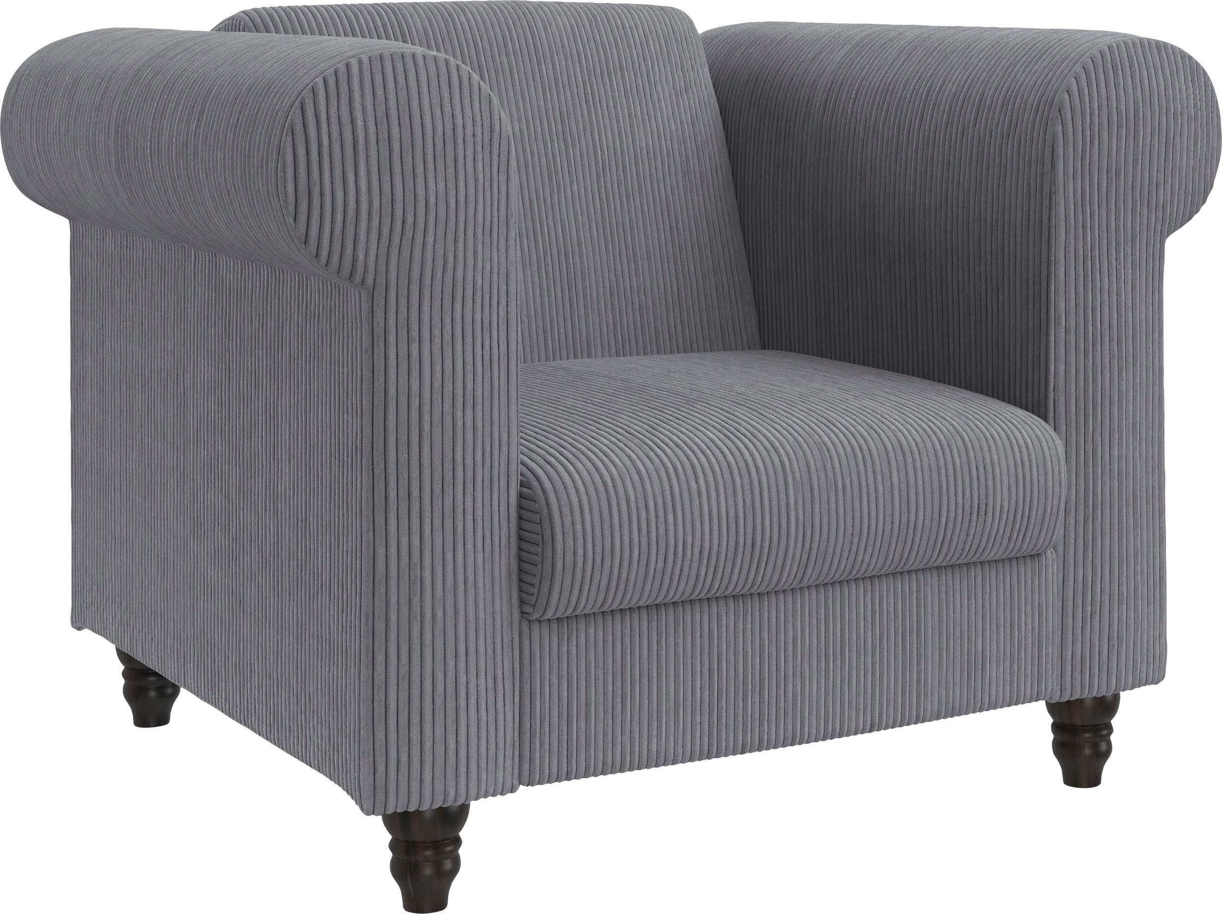 Dorel Home Chesterfield-fauteuil Felix II in breed ribfluweel met rugleuning 3-voudig verstelbaar, benen massief hout, zithoogte 46 cm