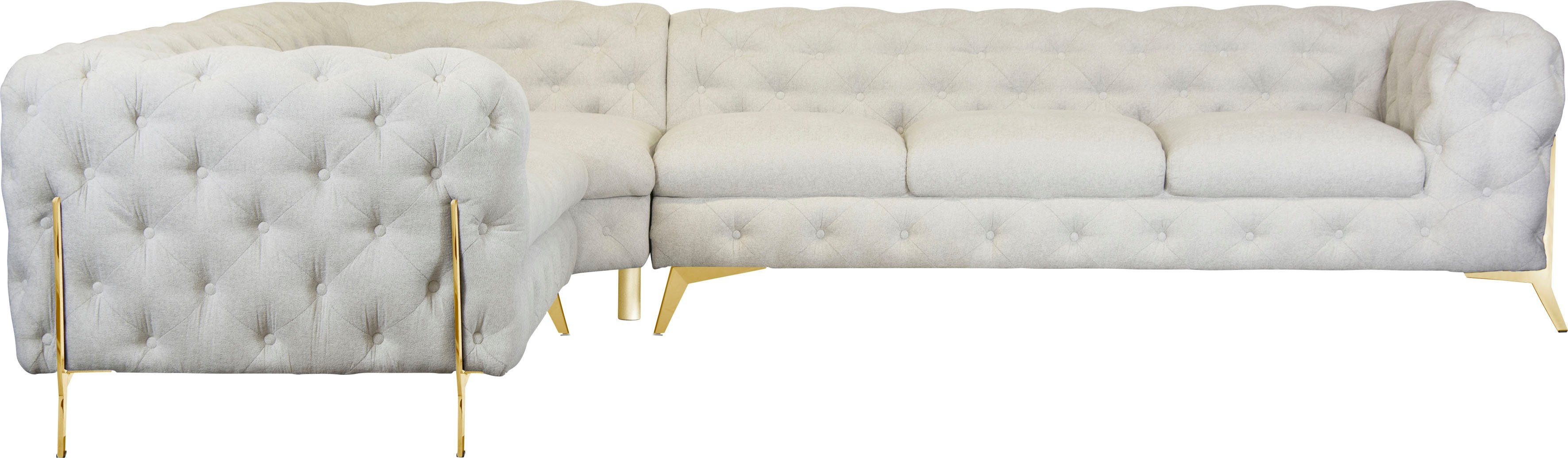 Leonique Chesterfield-bank Amaury L-vorm grote hoekbank, chesterfield-look, breedte 323 cm, kleur van de poten ter keuze