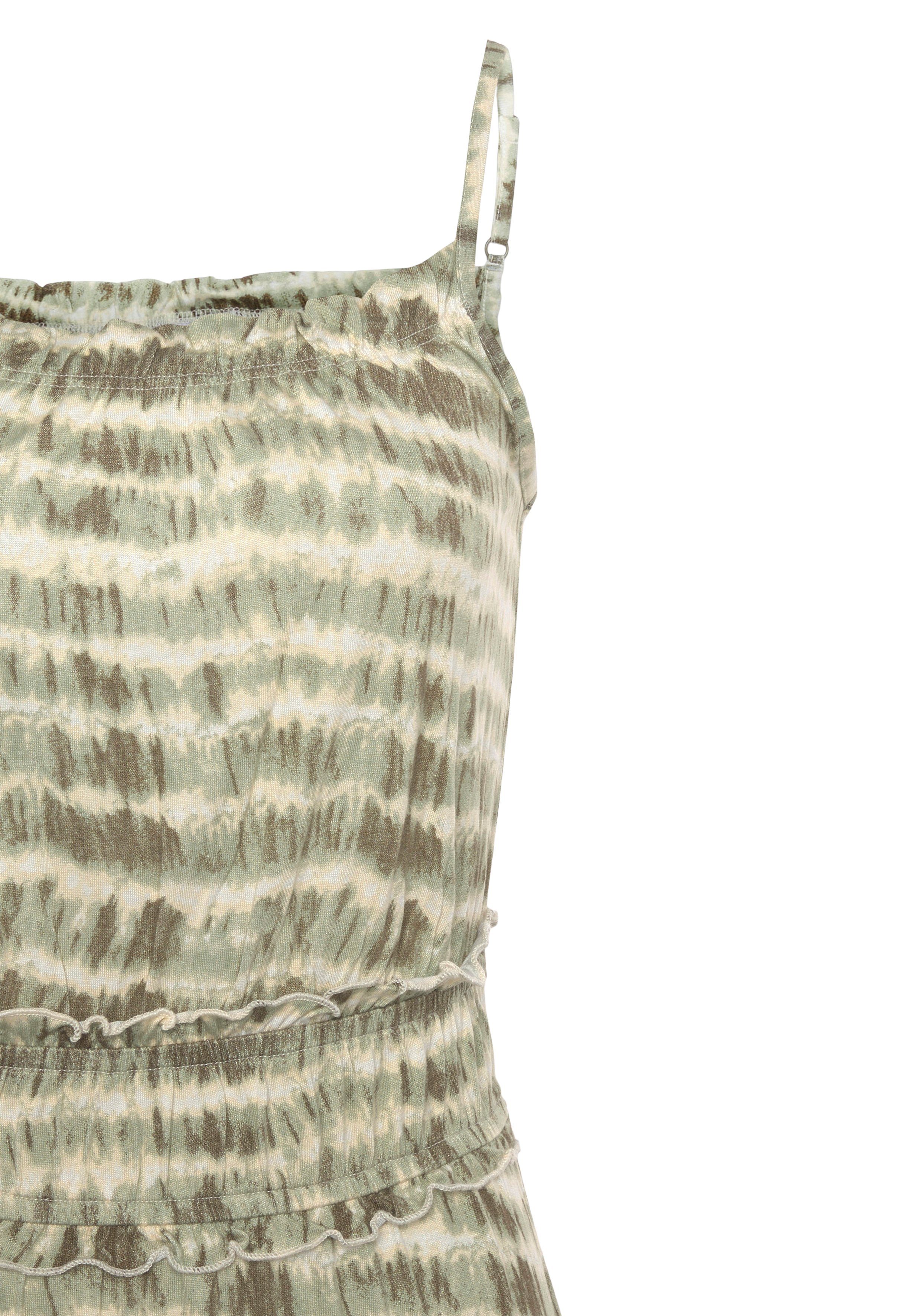 Lascana Maxi-jurk met ruchesdetails en elastiek in de taille, zomerjurk, strandjurk