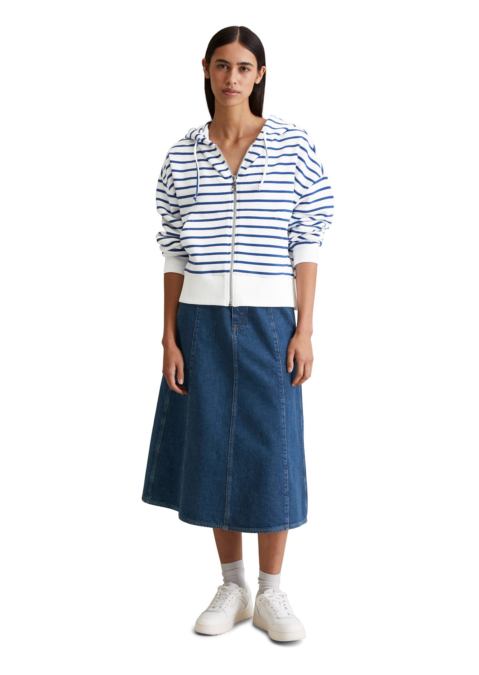 Marc O'Polo DENIM Capuchonsweatvest gestreept, relaxed fit, brede manchetten