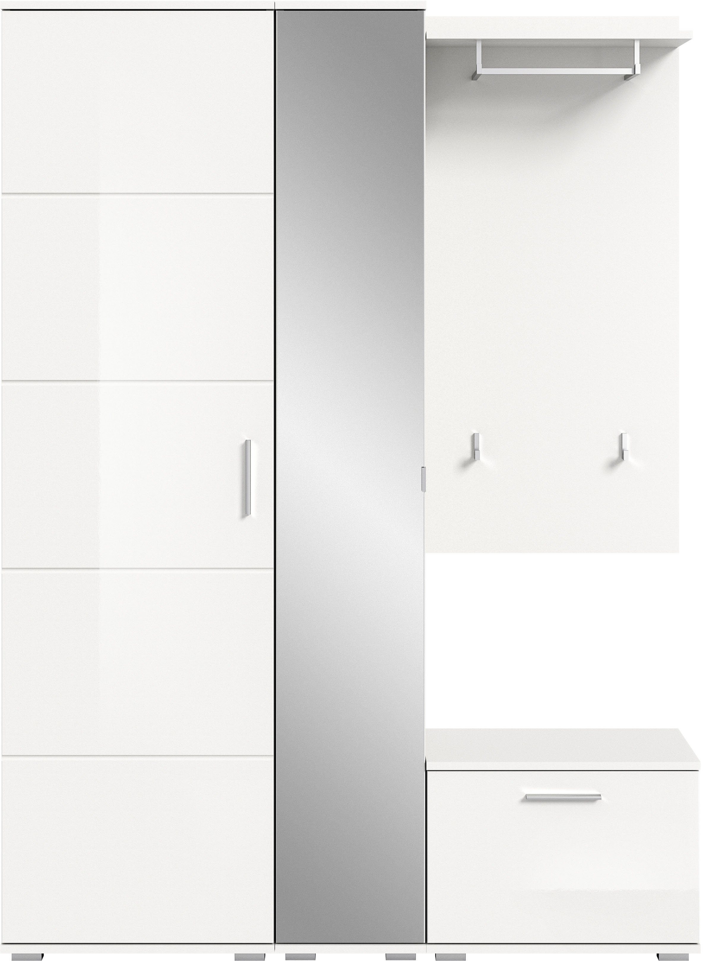 INOSIGN Halmeubelset Valge, Breedte 140 cm, 4-delig Set, bestaande uit: Garderobekast, spiegelkast, zitbank en garderobe paneel (4-delig)