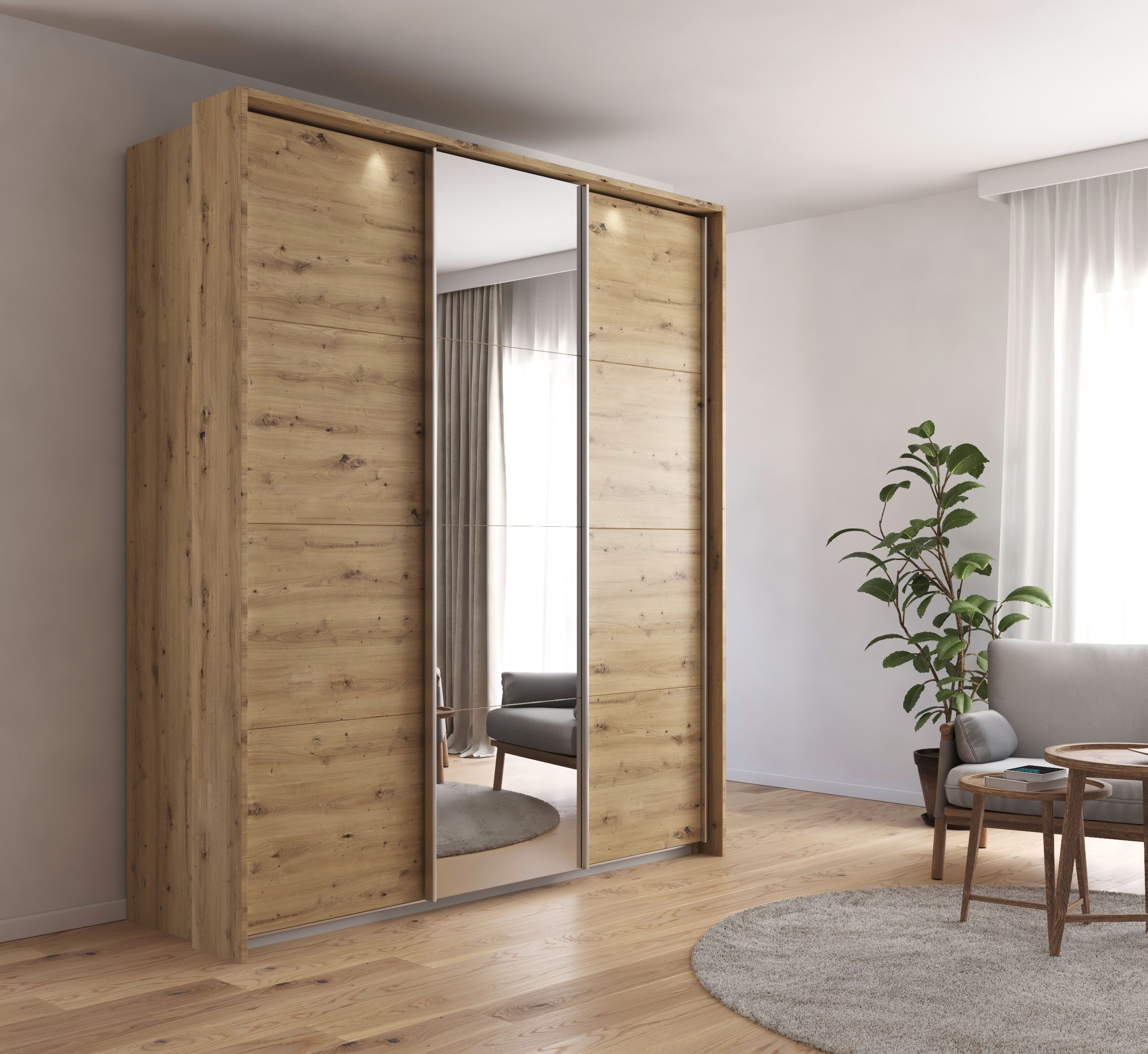 rauch Schuifdeurkast Kledingkast kast garderobe CORTONA met passe-partout en optionele verlichting inclusief indeling 2 boxen en planken