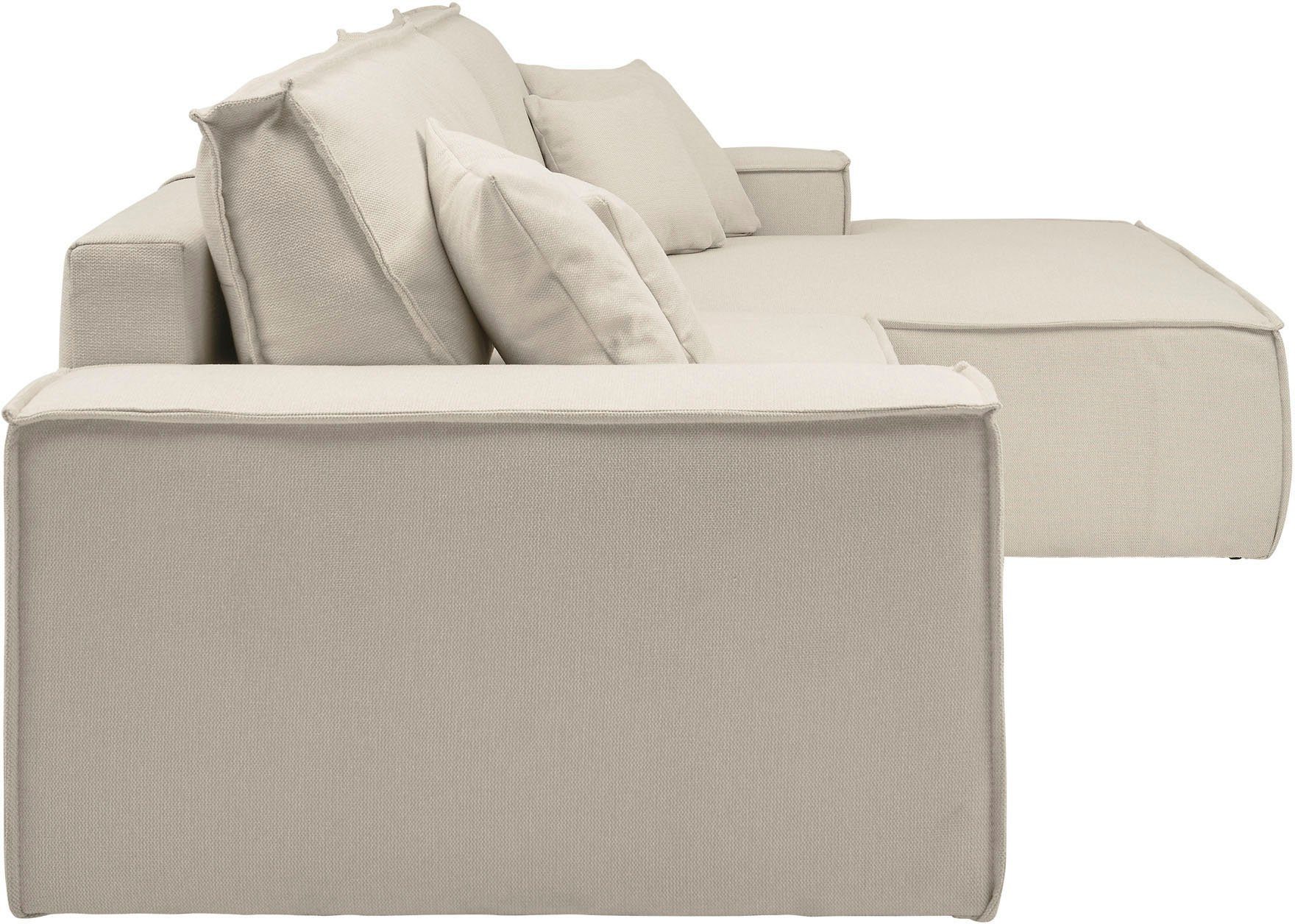 andas Hoekbank Finnley slaapbank 267 cm in Bouclé, fijne structuur en cord, L-vorm