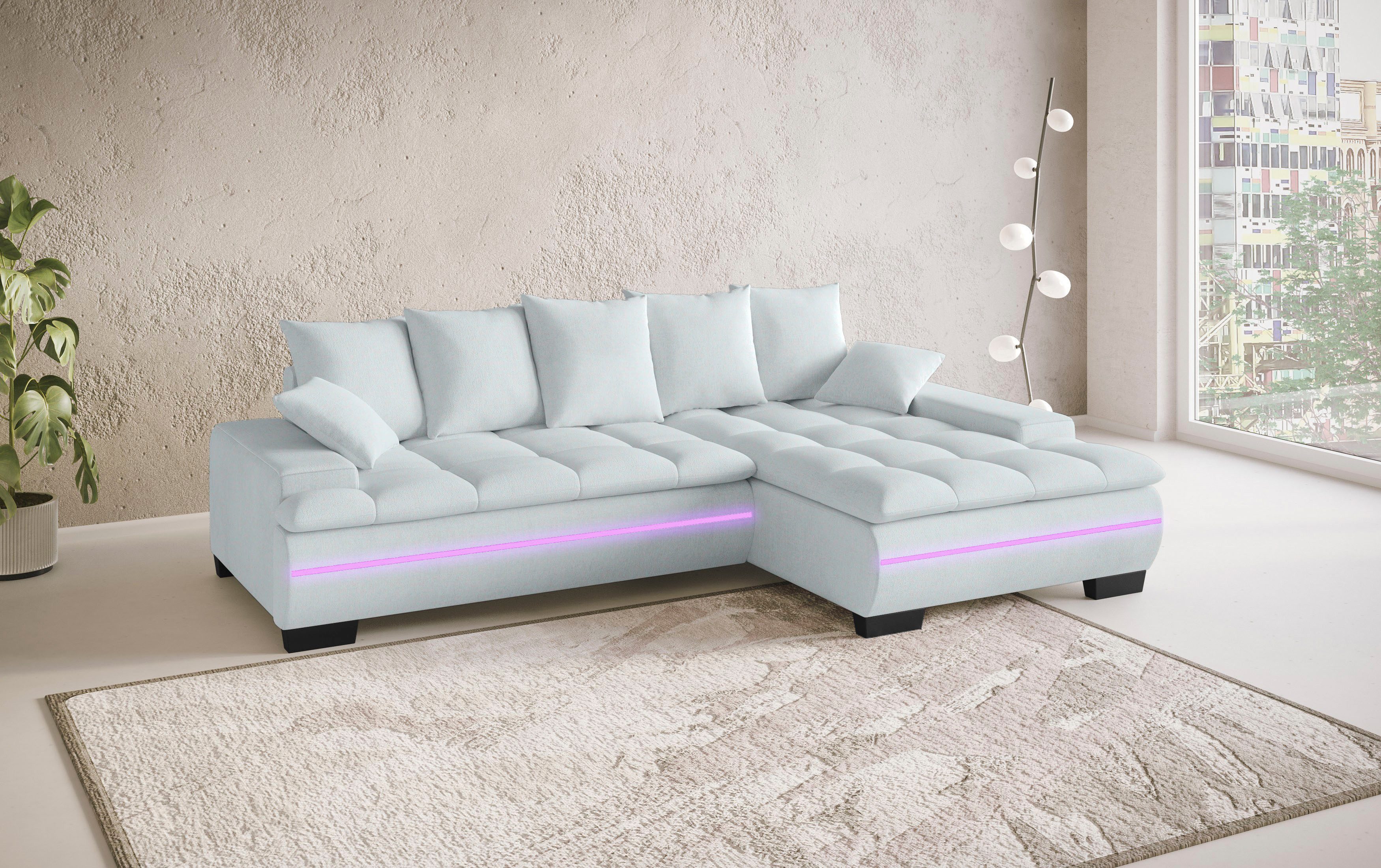 Mr. Couch Hoekbank Haiti II, L-vorm RGB-LED verlichting, optioneel met koudschuim, bed, bedlade