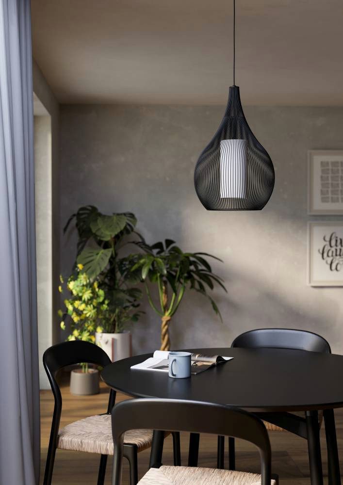 EGLO Hanglamp RAZONI 1 Hanglamp, metaal in zwart en glas in wit, lamp met E27 fitting (1 stuk)