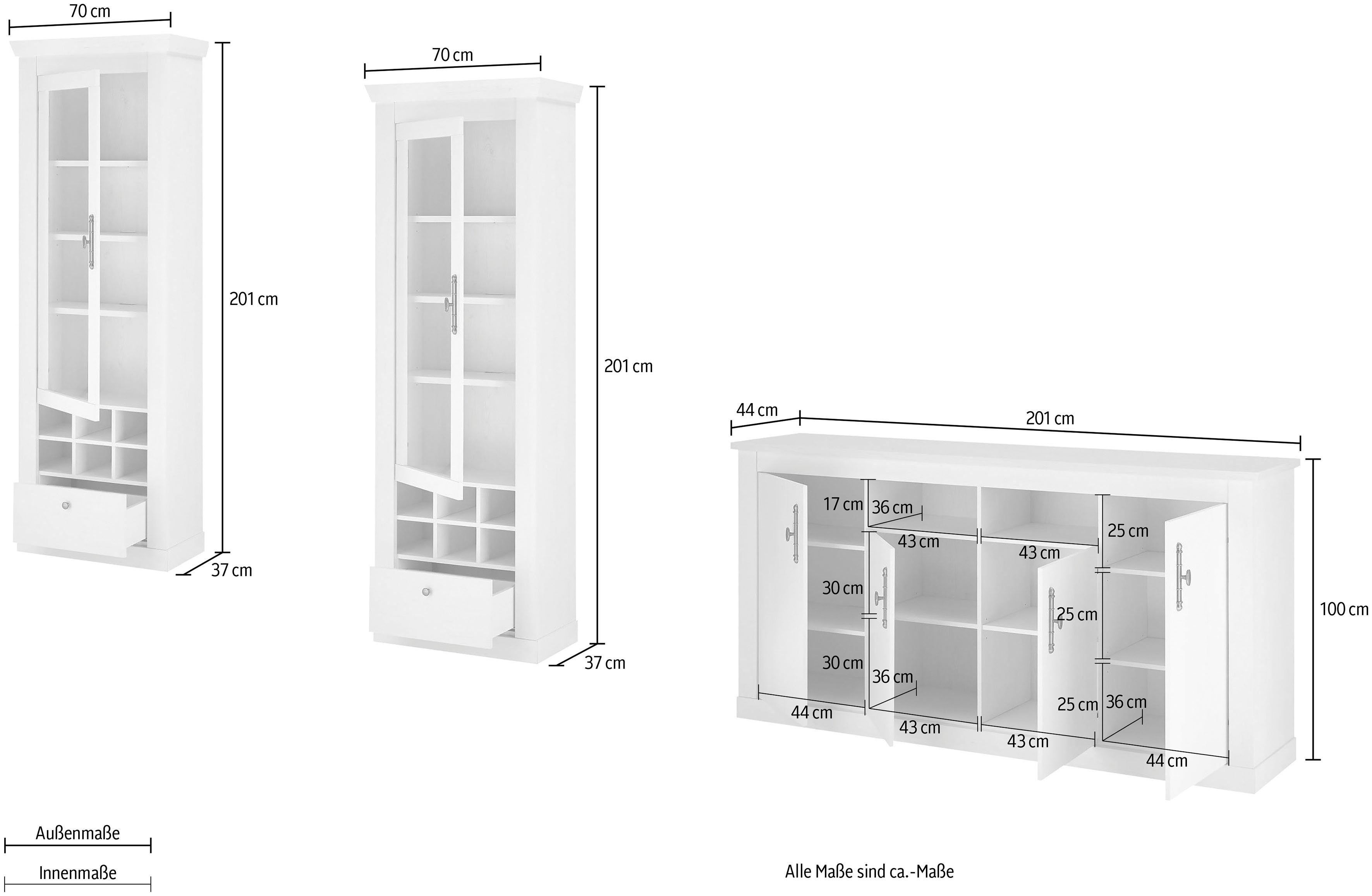 Home affaire Wandmeubel Ravenna in romantische landelijke stijl, grepen van metaal, soft-closefunctie (3-delig)