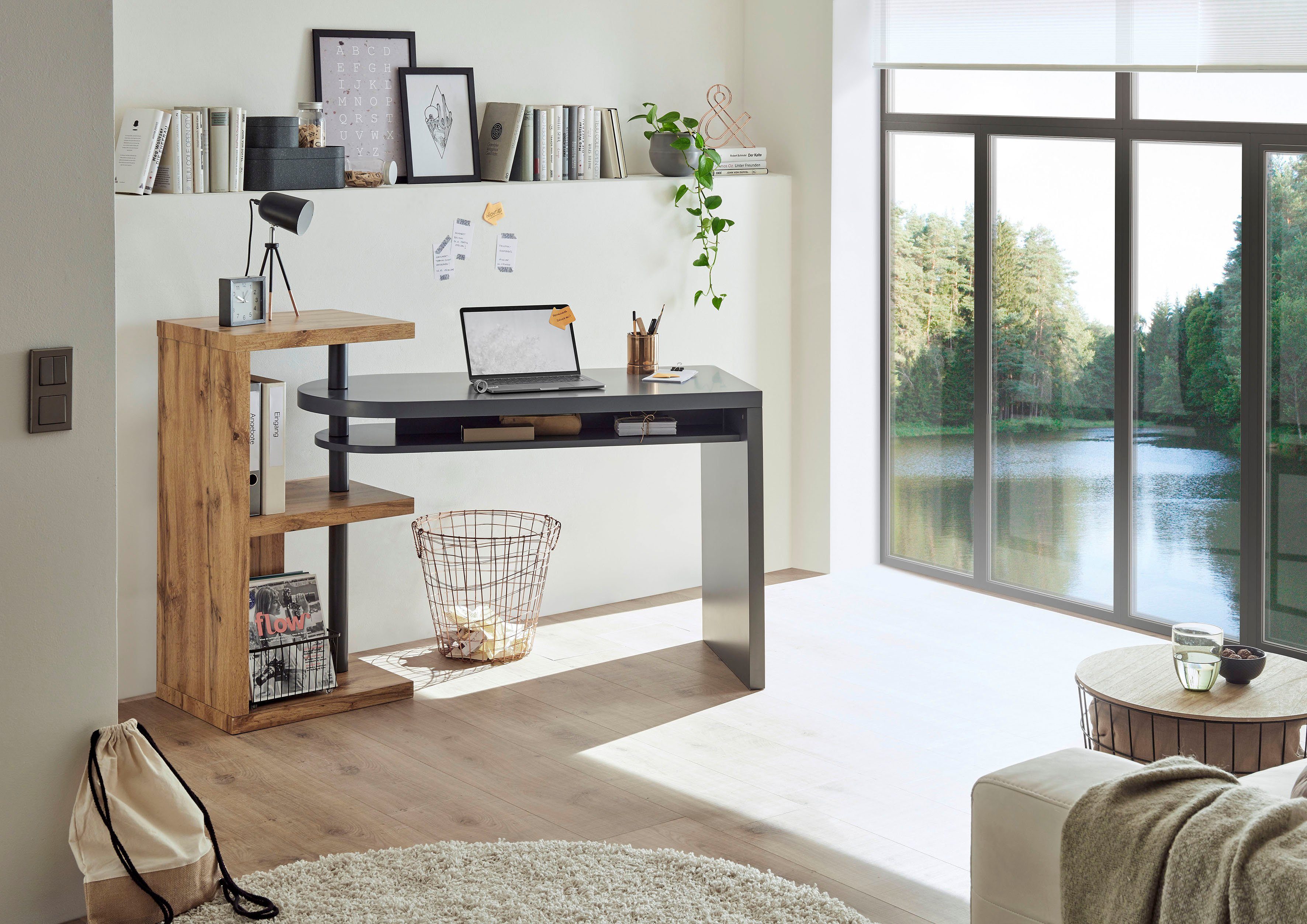 MCA furniture Bureau Moura met kastelement hoogglans-wit, tafelblad draaibaar, breedte 145 cm