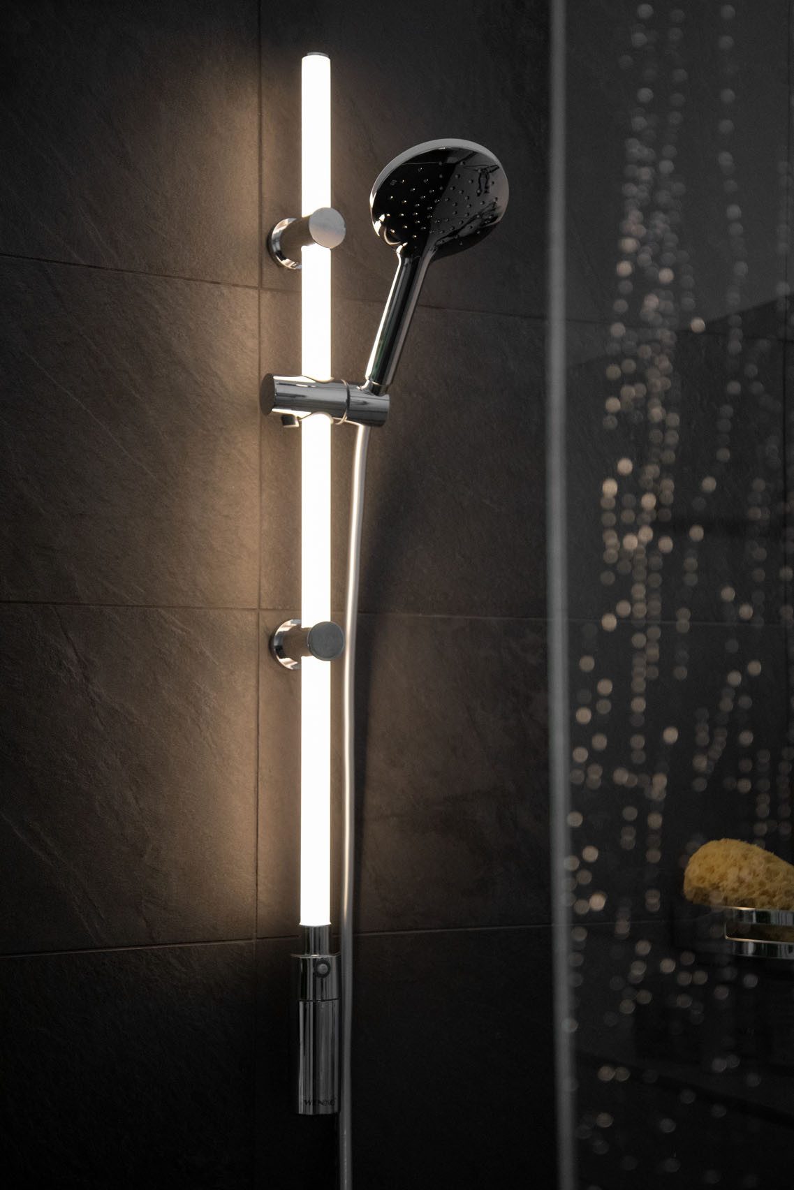 WENKO Douchestang met ledverlichting RGB-kleurwisseling en warmwit, inclusief oplaadbare eenheid