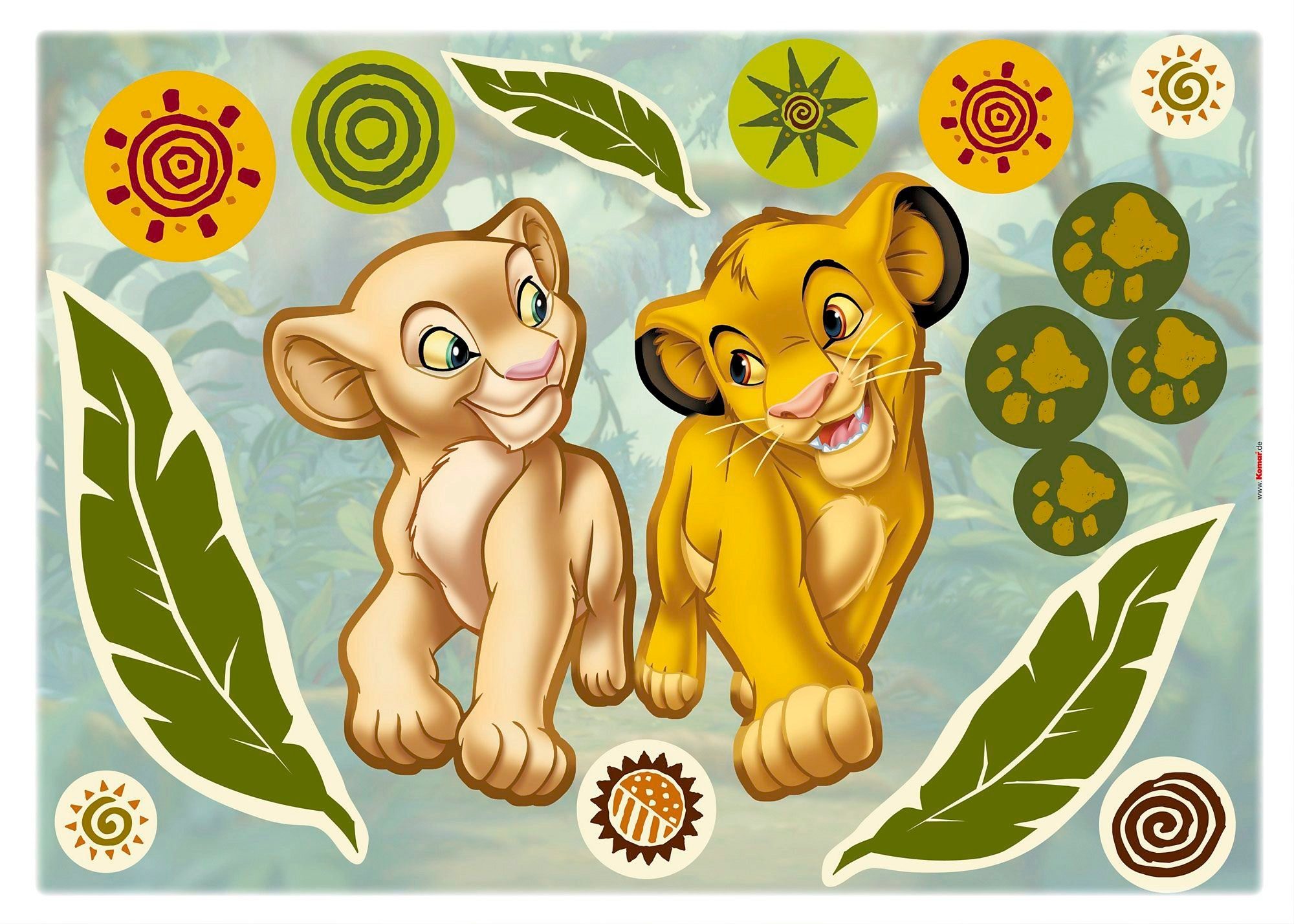 Komar Wandfolie Simba and Nala - afm. 50 x 70 cm zelfklevend, wandstickers, kinderkamer (17-delig)