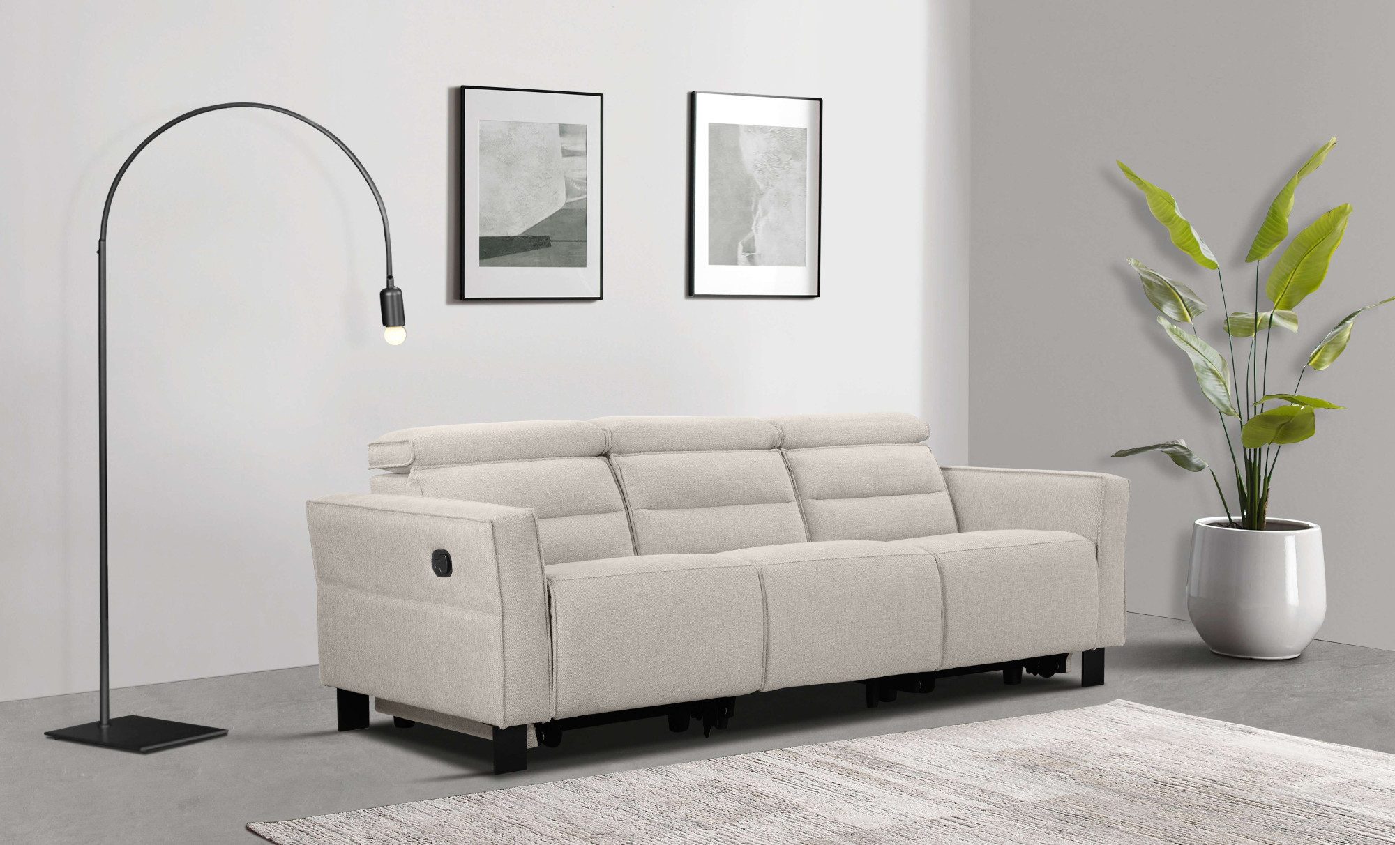 Places of Style 3-zitsbank Carpari, 224 cm, handmatige of elektrische relaxfunctie in 2 zitplaatsen