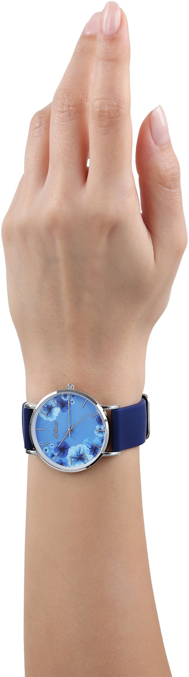 s.Oliver Kwartshorloge Polshorloge, dameshorloge, analoog, bloemen, siliconen armband