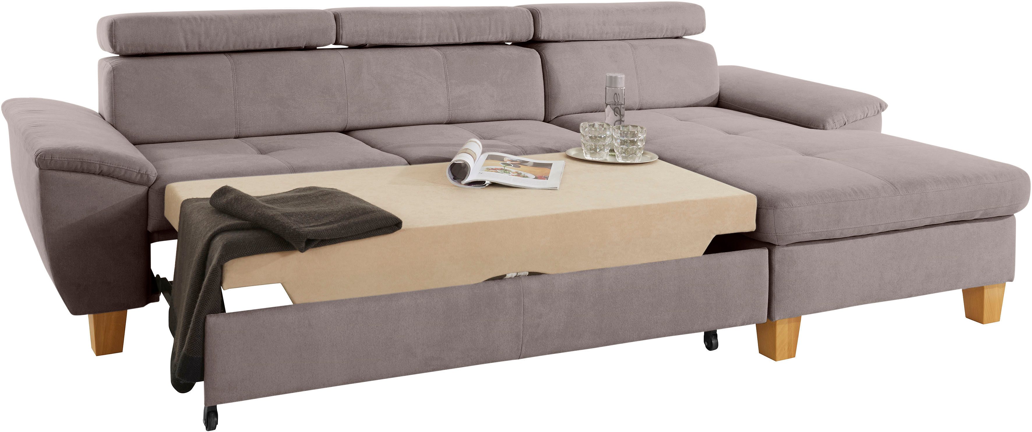 exxpo - sofa fashion Hoekbank Enya, uitgebreide afwerking, hoog zitcomfort, comfortabel, L-vorm inclusief verstelbare hoofdsteun, naar keuze met slaapfunctie en bedkist