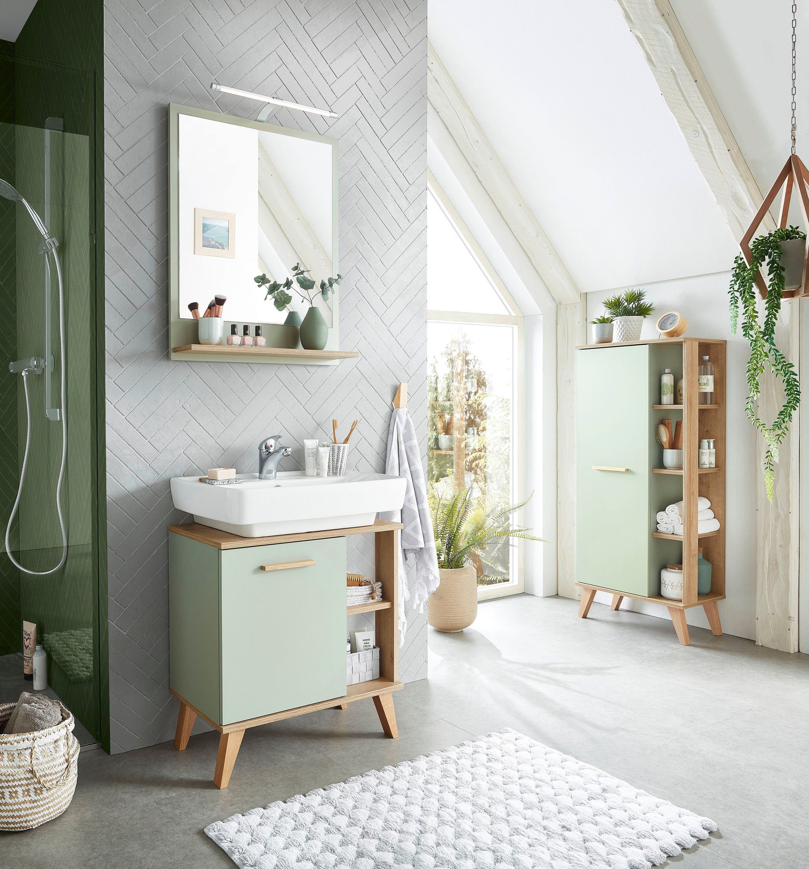 Saphir Wastafelonderkast Quickset 963 Onderkast, sage reproductie, 1 deur Wastafel kast inclusief deurdemper, 60,5 cm breed, zonder wastafel