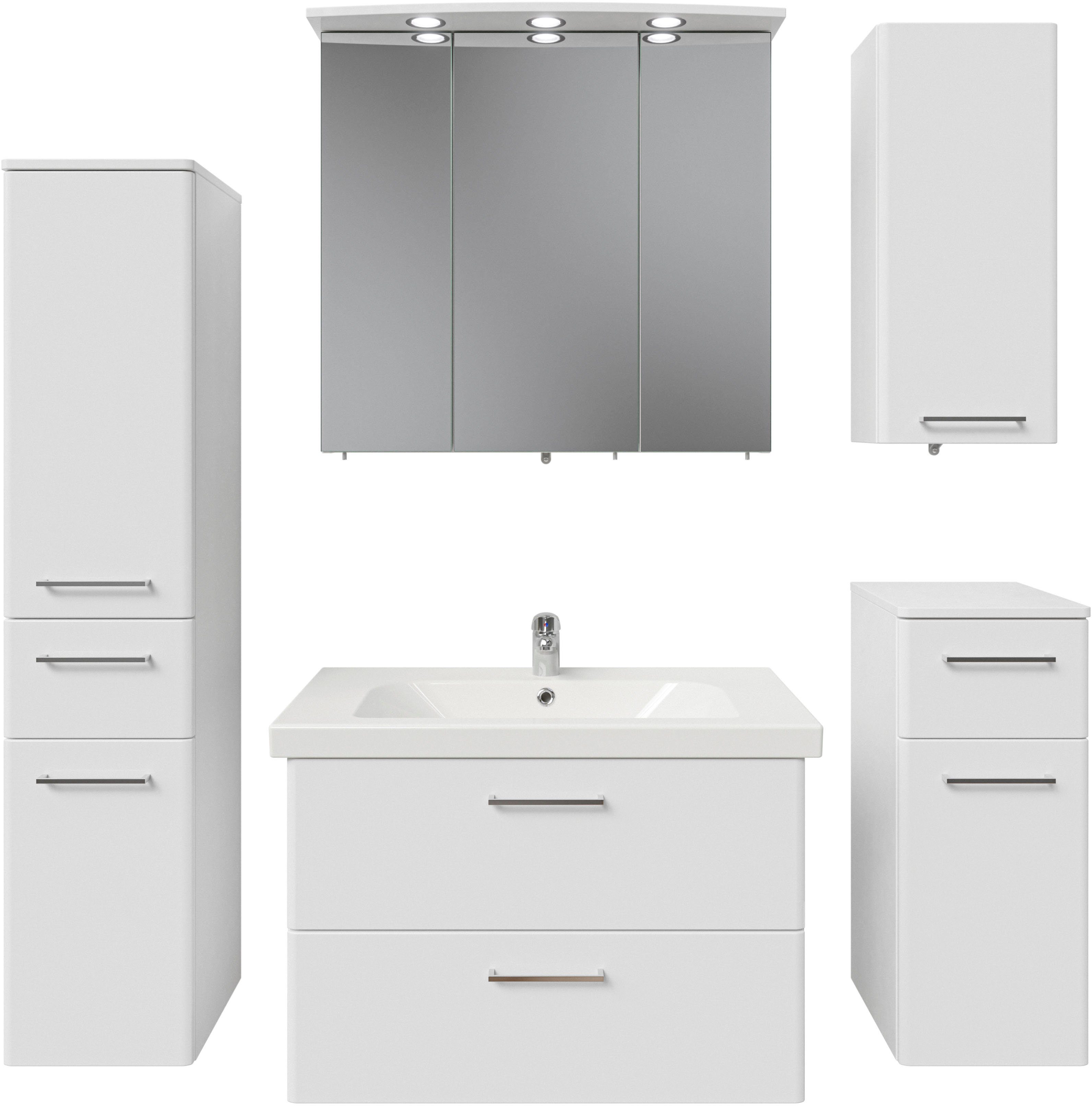 Saphir Badkamerserie Quickset 316 5-delig, keramieken wastafel met led-spiegelkast Halfhoge kast, onderkast, hangend kastje, 7 deuren, inclusief deurdemper (6-delig)
