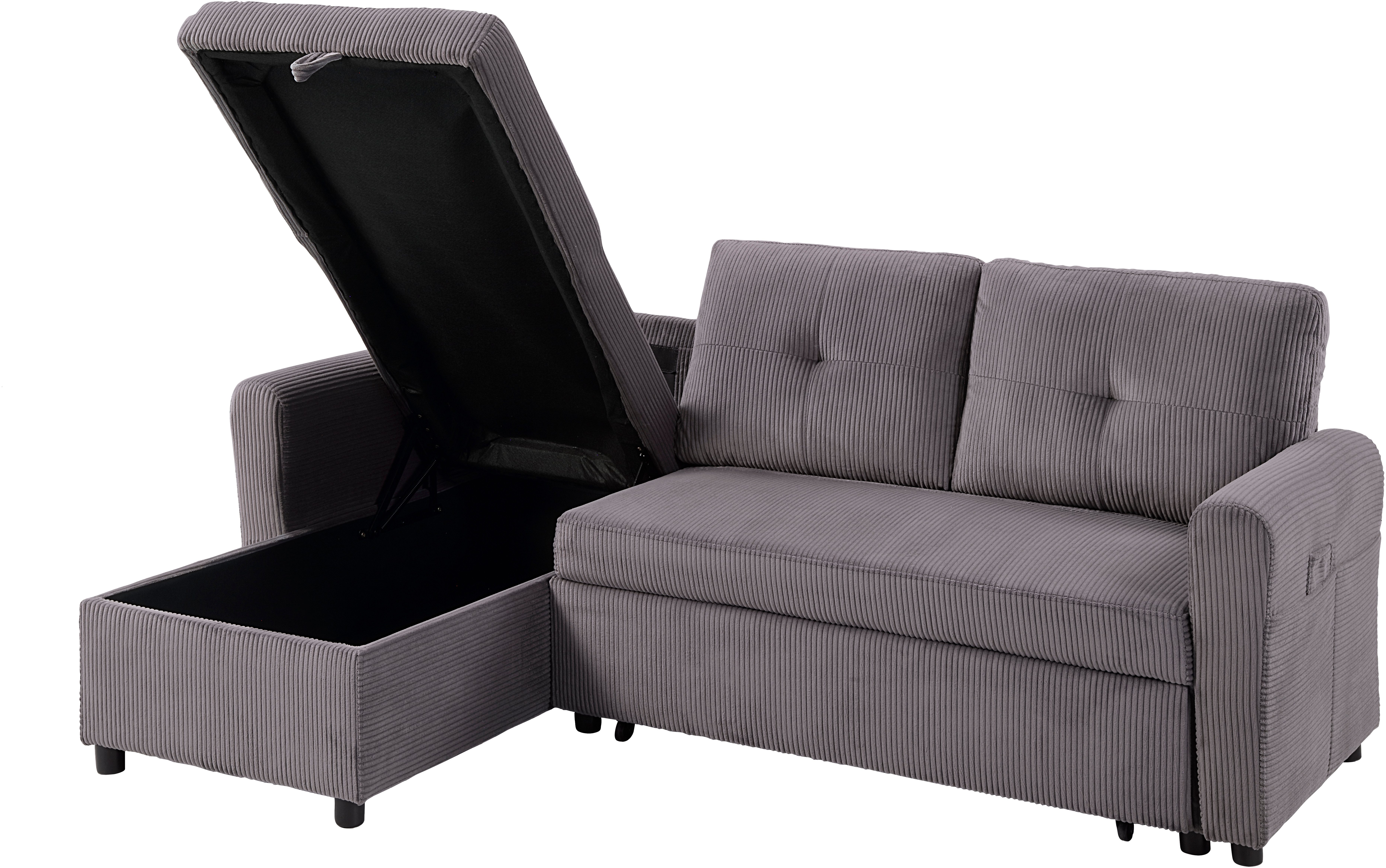 ATLANTIC home collection Hoekbank Gustavo L-vorm met slaapfunctie, opbergruimte & zijzakken