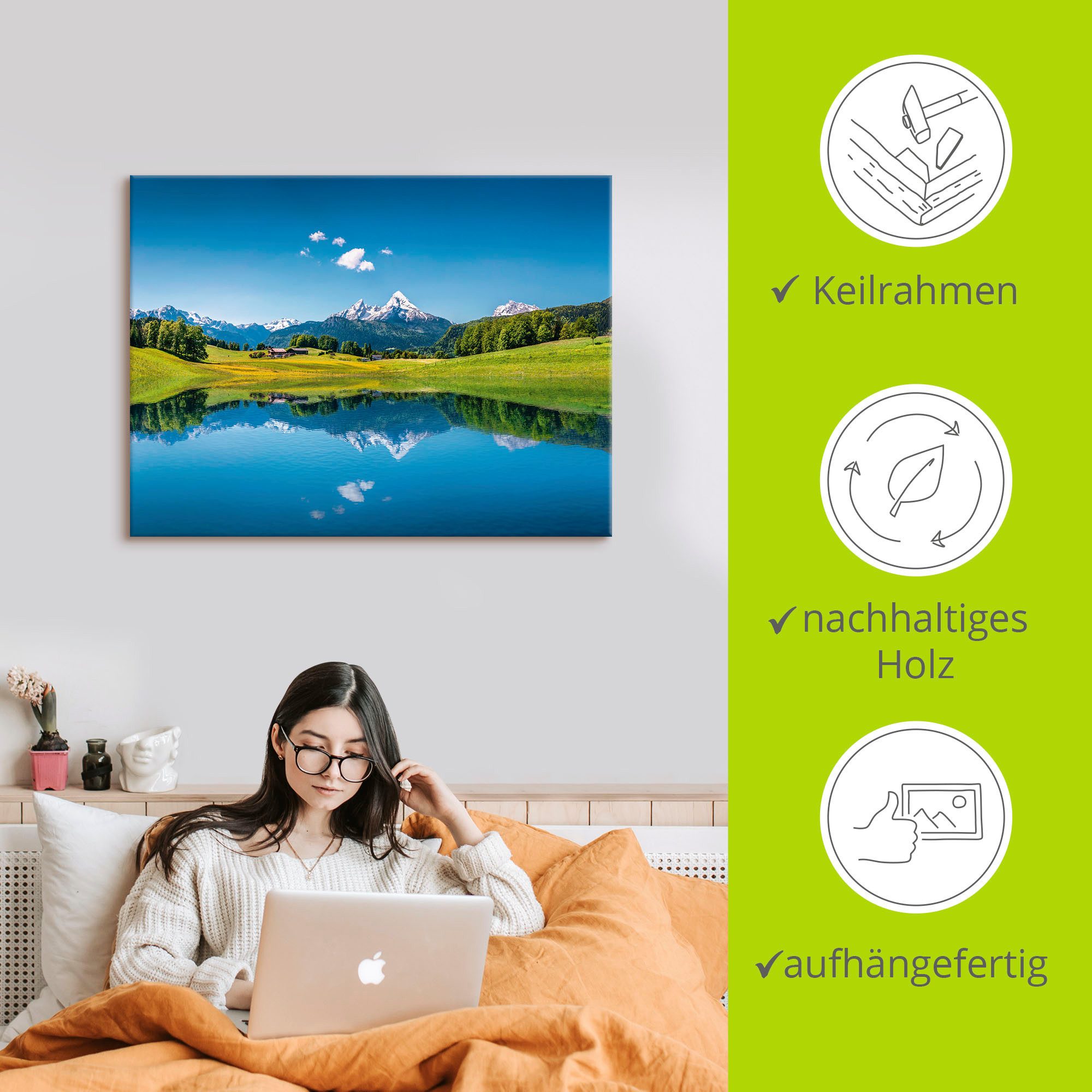 Artland Artprint Landschap in de Alpen als artprint van aluminium, artprint voor buiten, artprint op linnen, poster in verschillende maten. maten