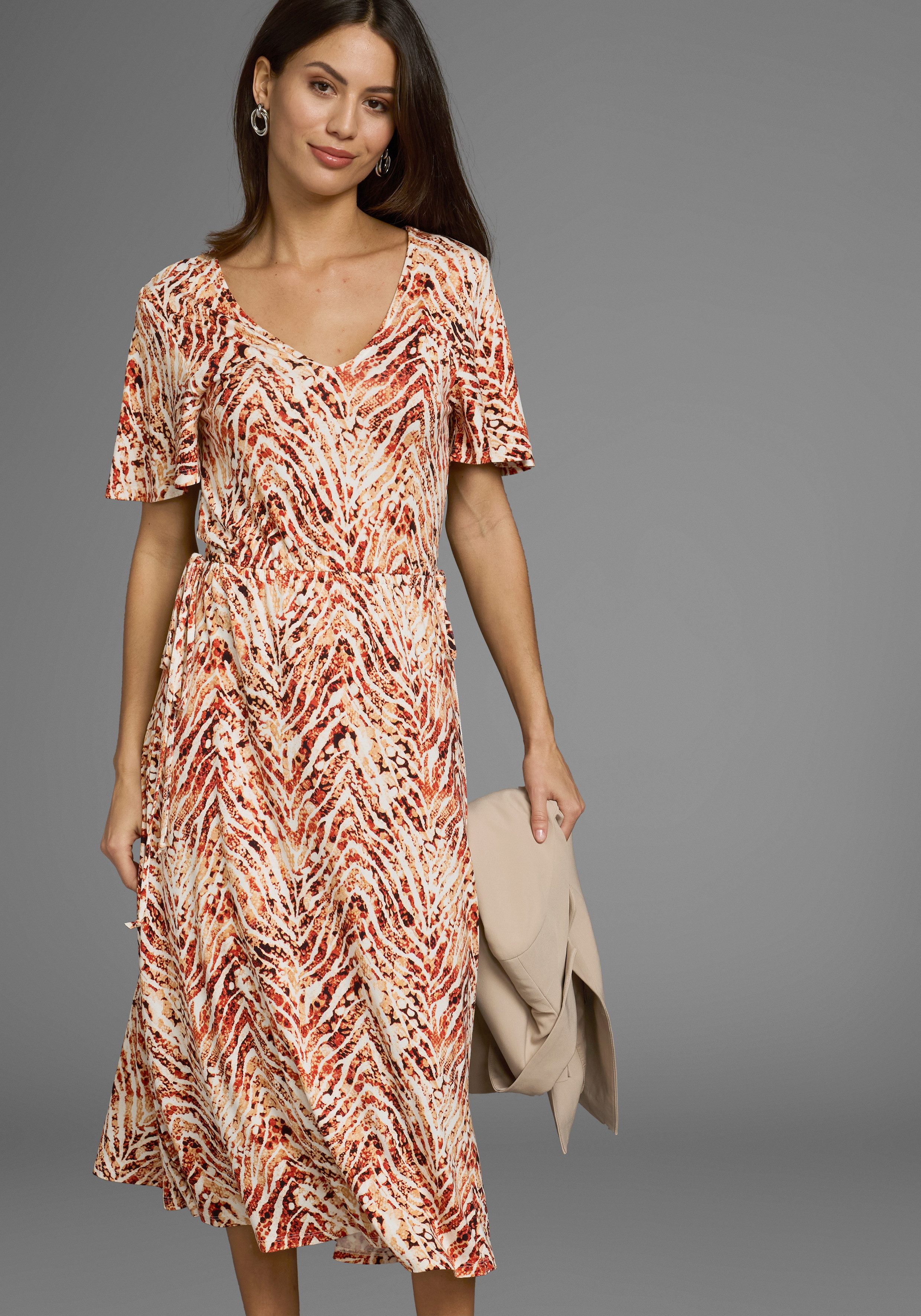 Laura Scott Midi-jurk opvallende taille met strikbinding - nieuwe collectie