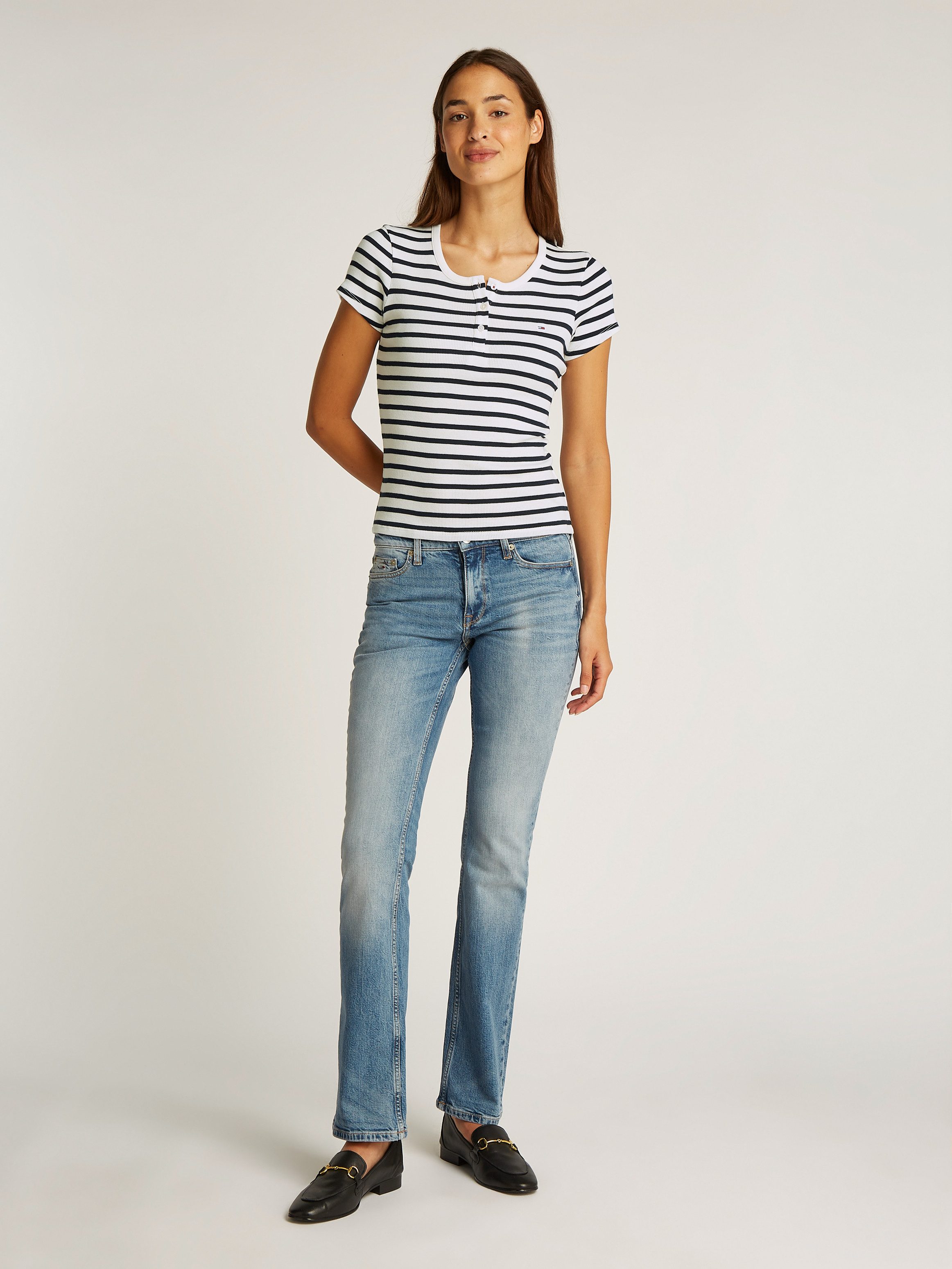 TOMMY JEANS T-shirt TJW SLIM BUTTON RIB C-NECK SS