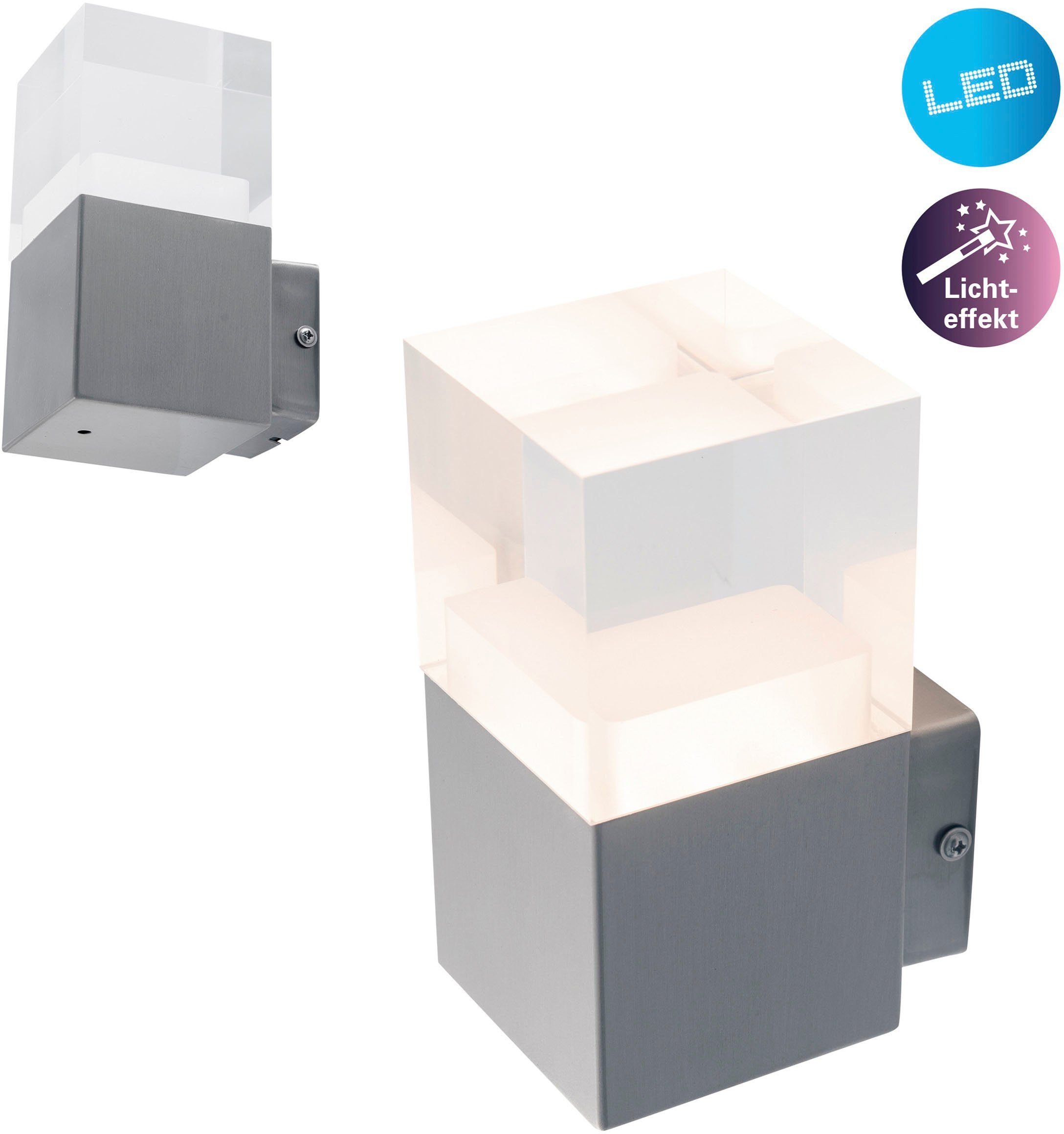 näve Ledwandlamp voor buiten Leah Roestvrij staal / kunststof in blank metaal/opaal incl. 15x led warmwit IP44 (1 stuk) tuinlampen grijs