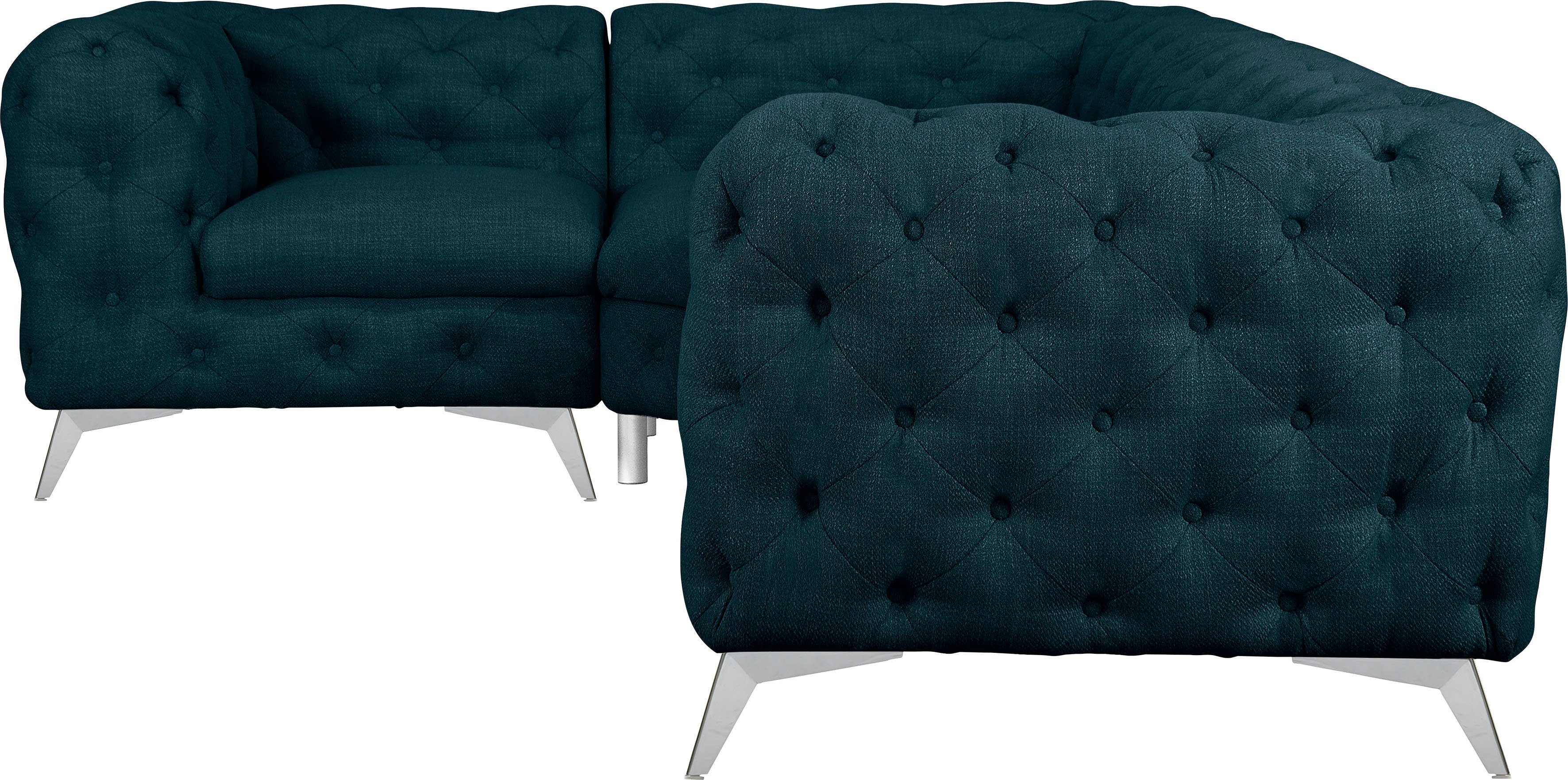 Leonique Chesterfield-bank Glynis L-vorm luxueuze capitonnage, moderne chesterfield look, kleur van de poten ter keuze