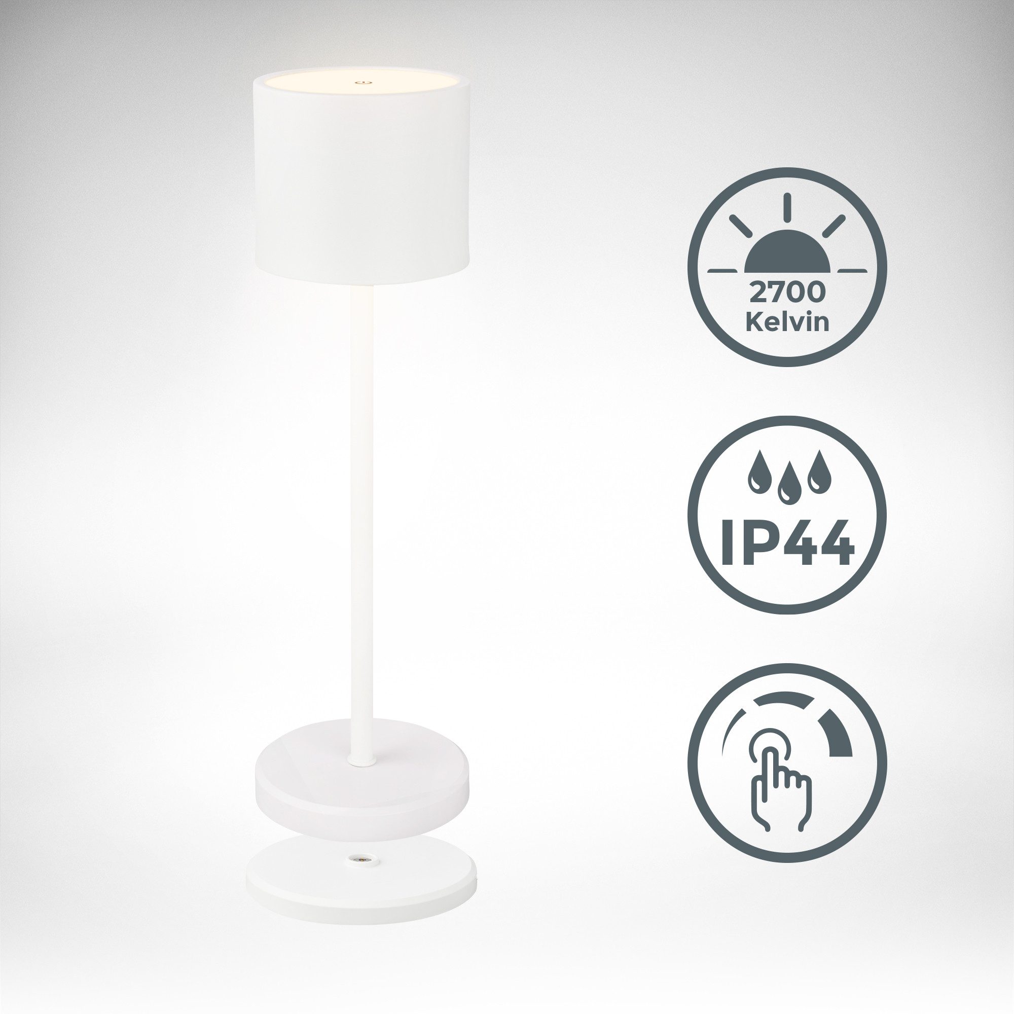 B.K.Licht Tafellamp voor buiten BK_TL1607 Accu tafellamp met oplaadstation, 3-niveau touchdimmer, IP44 (1 stuk)