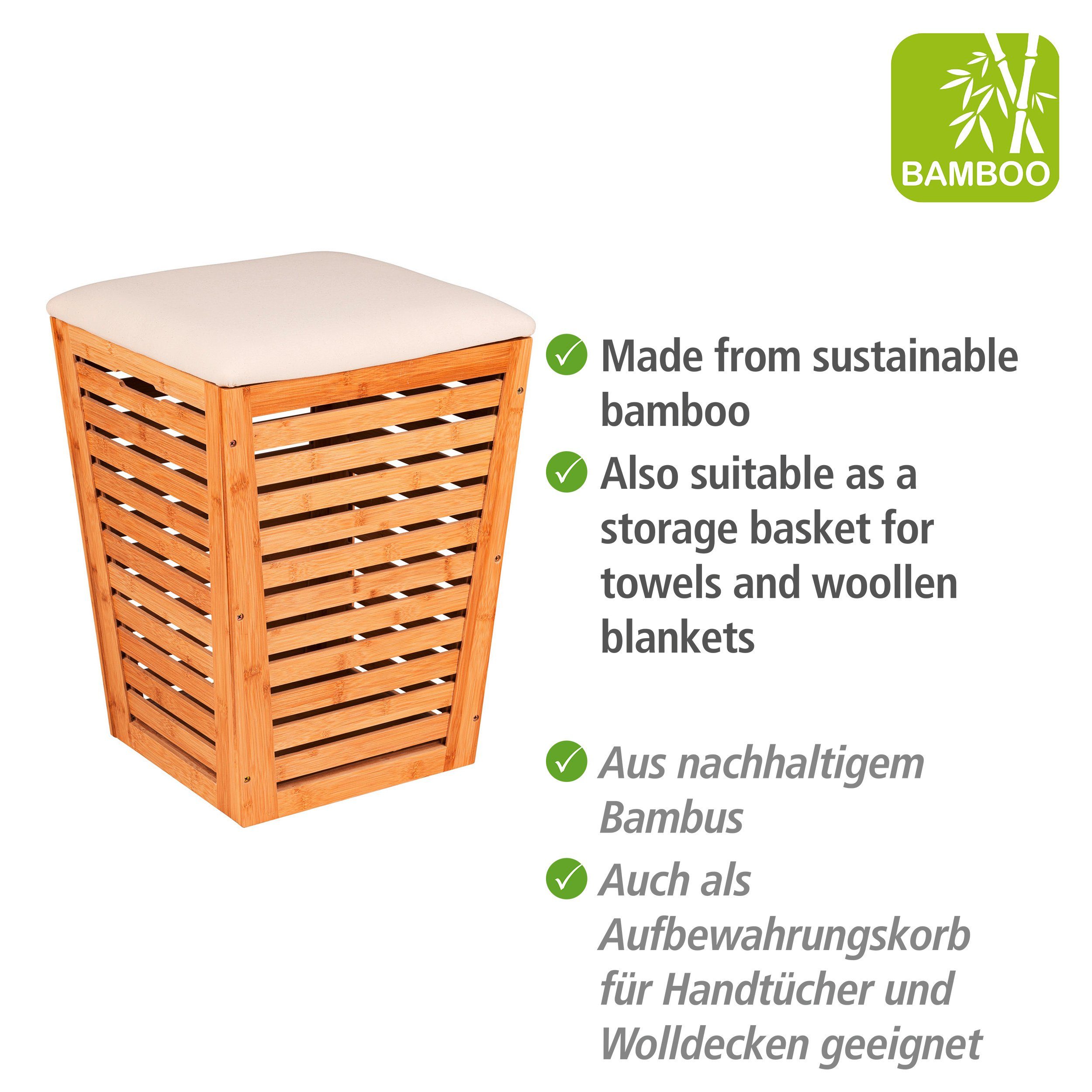WENKO Wasmand Bambusa met zitkussen