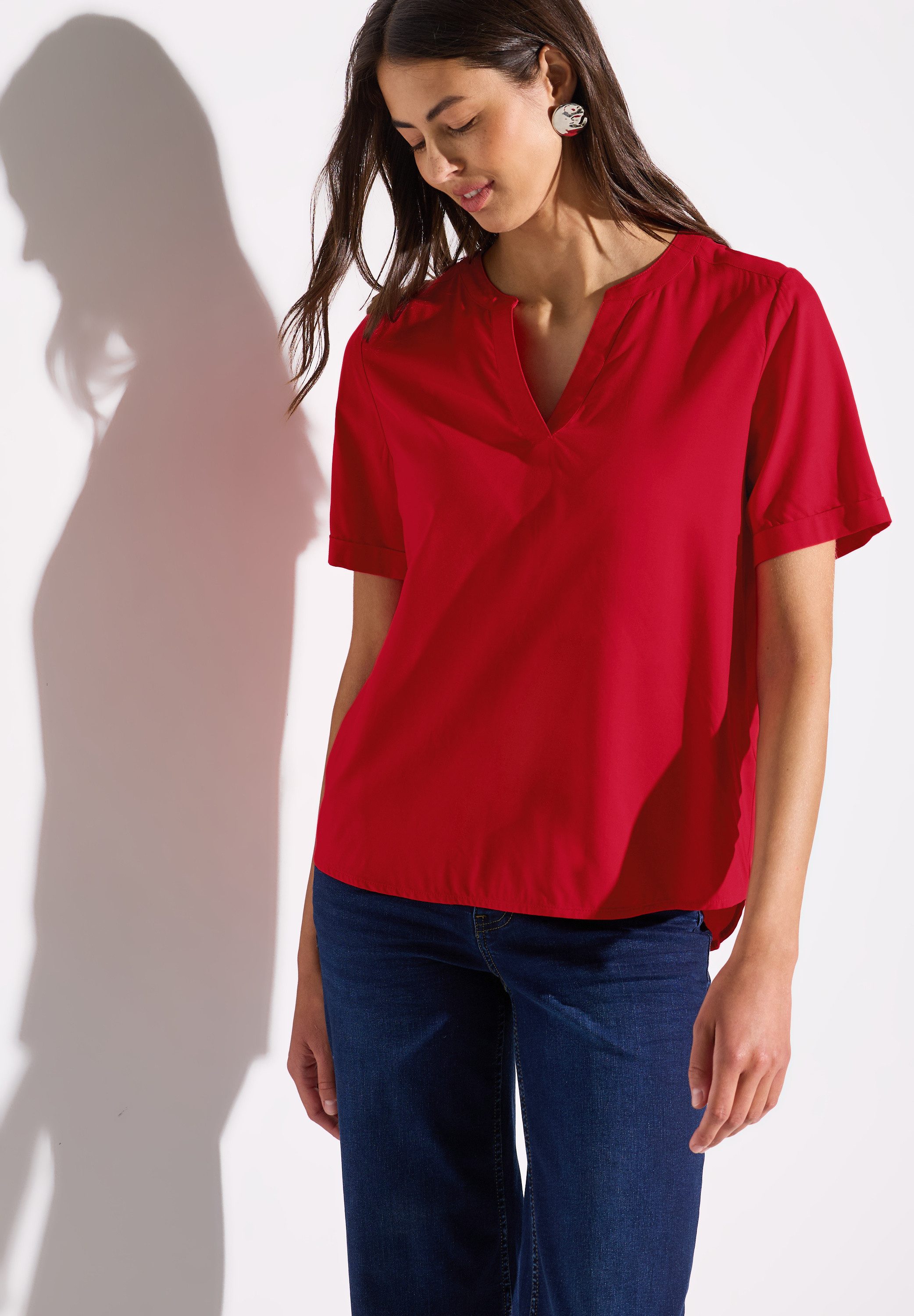 STREET ONE Blouse met korte mouwen met ingesneden ronde hals