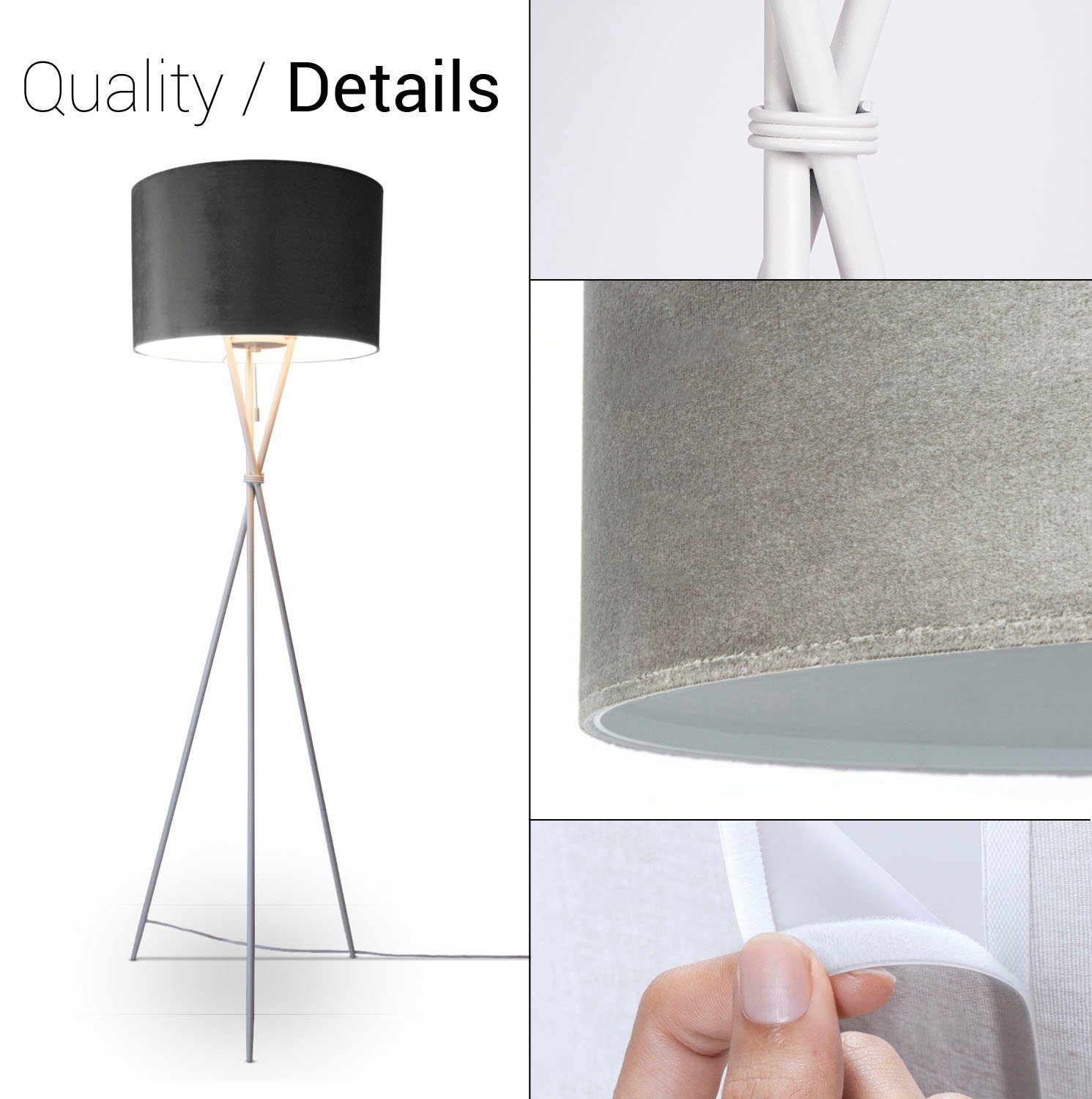 Paco Home Staande lamp Kate uni kleur Woonkamer driepoot vloerlamp velours hoogte 177,5cm filigraan E27