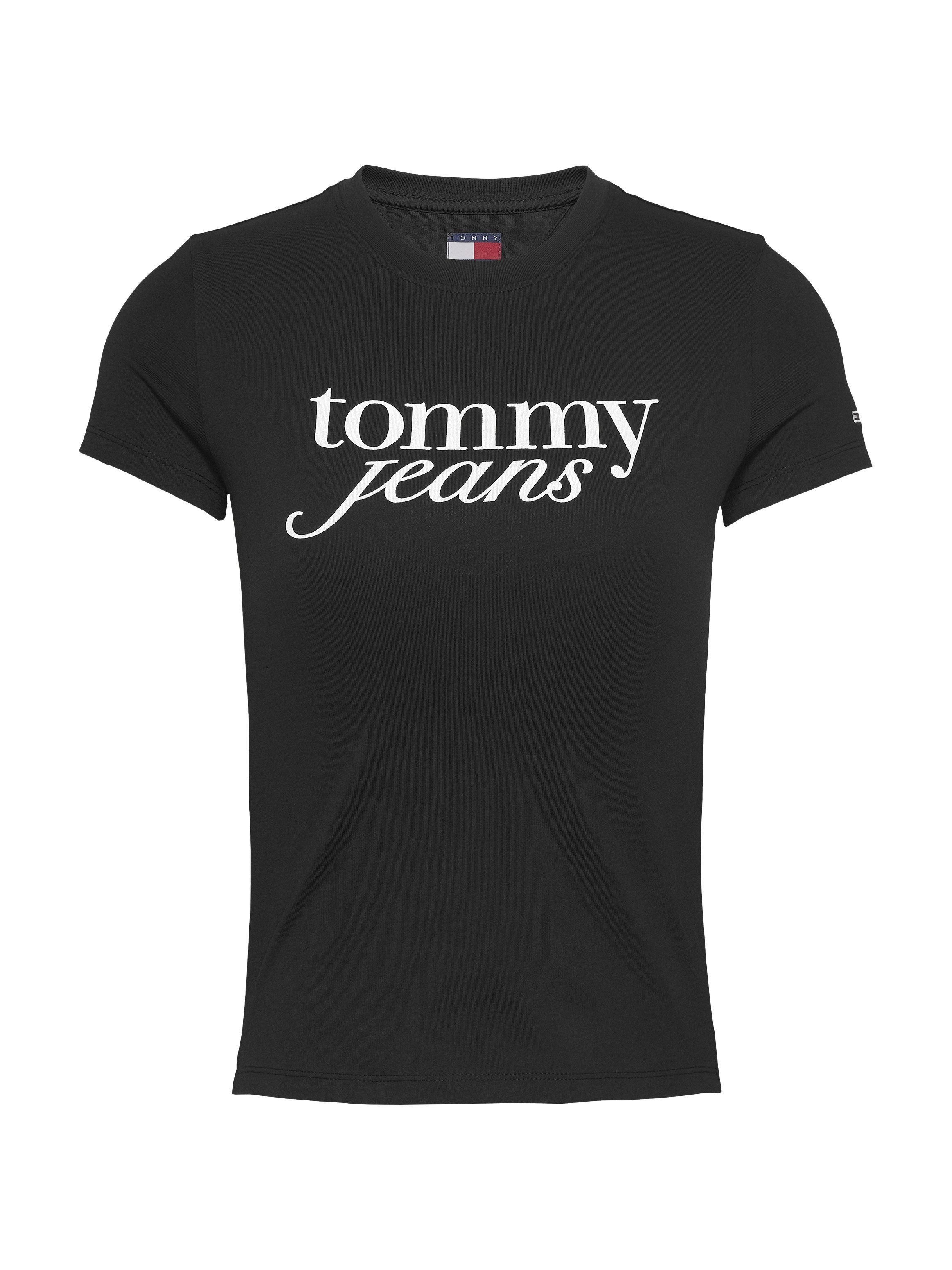 Tommy Jeans Curve Shirt met ronde hals Shirt TJW SLIM ESSENTIAL in grote maten, logoprint op borsthoogte, met logoborduring