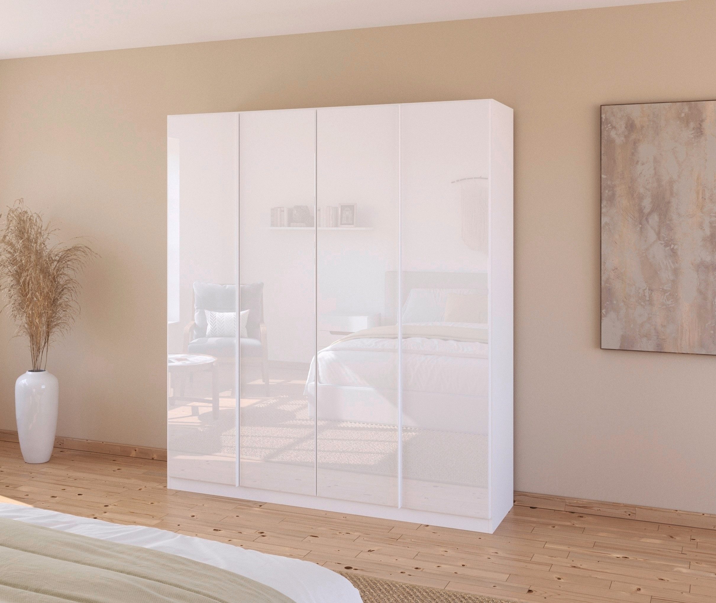rauch Draaideurkast Monostar met glazen voorkant en uitgebreide interne inrichting kledingkasten maat 181 cm x 210 cm x 54 cm wit