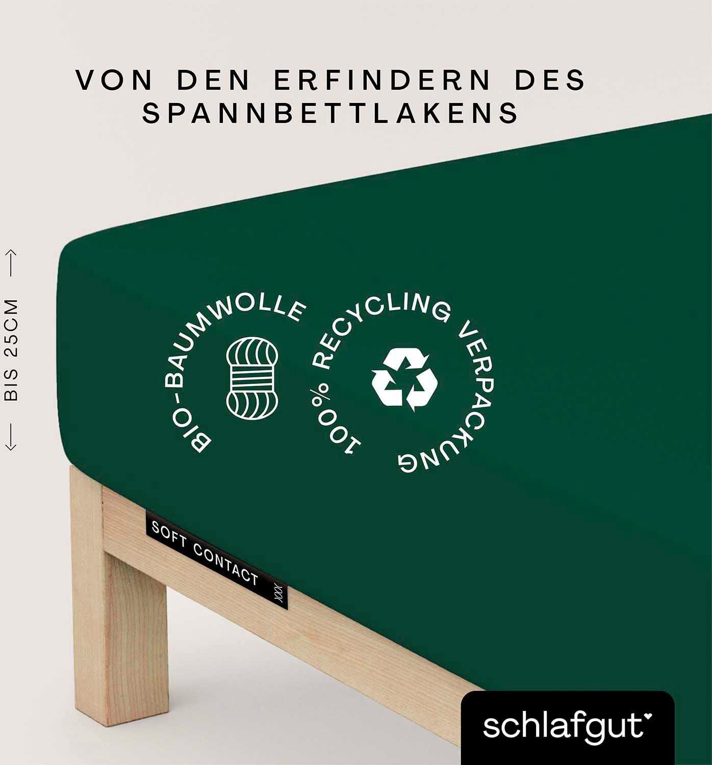 Schlafgut Hoeslaken Soft Contact 100% bio katoen (1 stuk) hoeslakens maat 120-130 cm x 200 cm groen