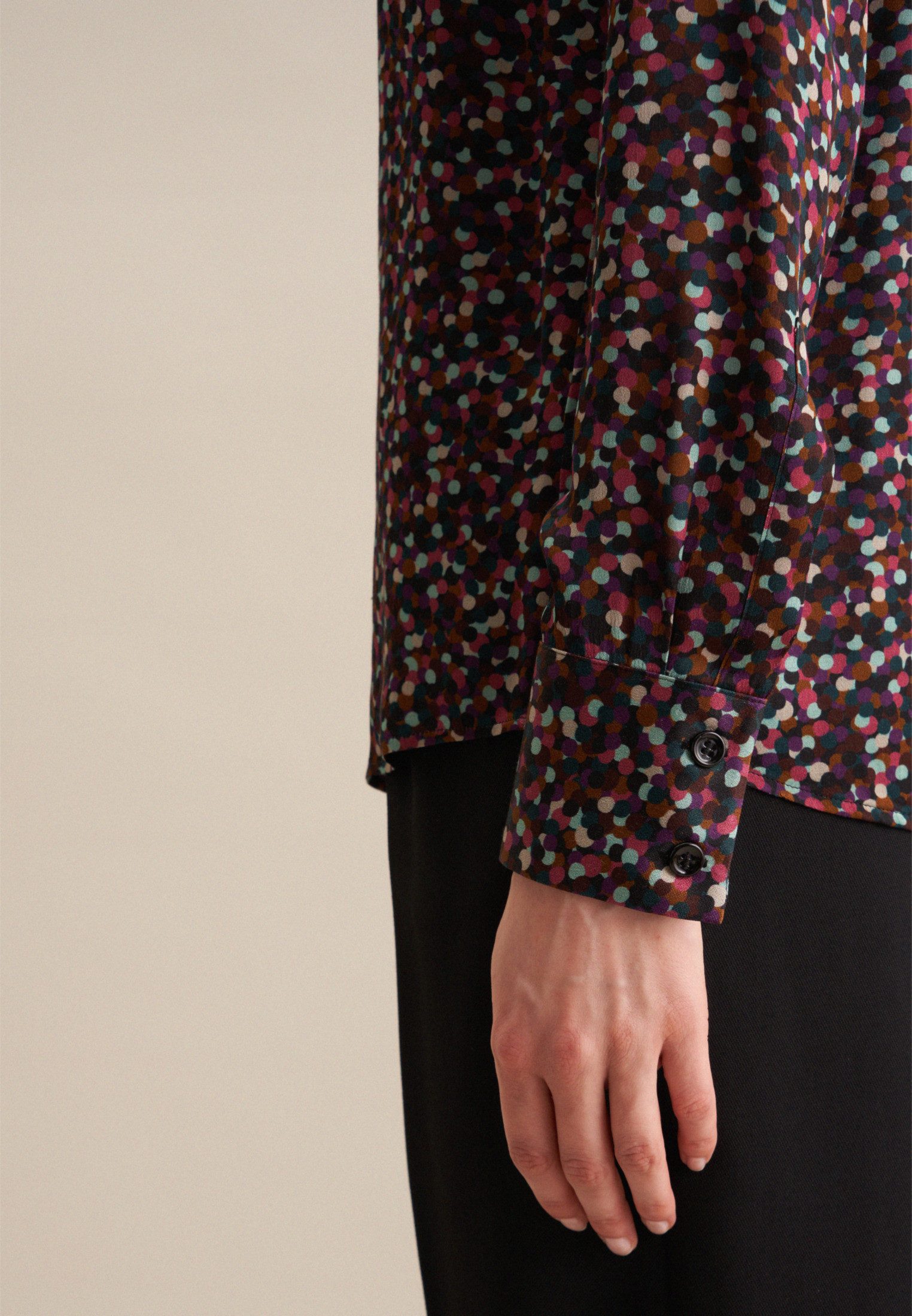 seidensticker Overhemdblouse Zwarte roos Lange mouwen kraag print