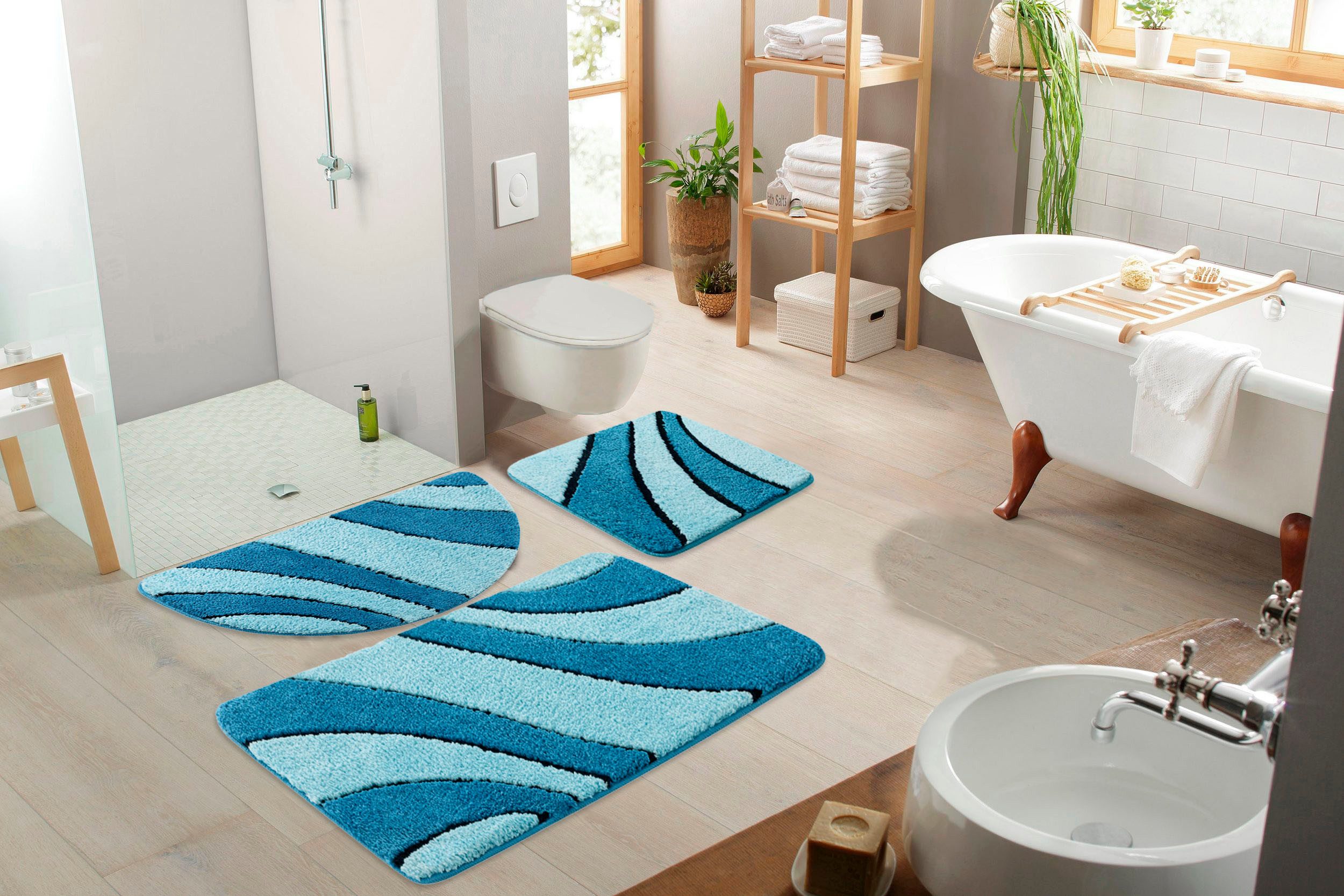 my home Badmat Anna, badmat, badkamer tapijt Badkleed, hoog-laag effect, modern, zacht, golven (1 stuk)