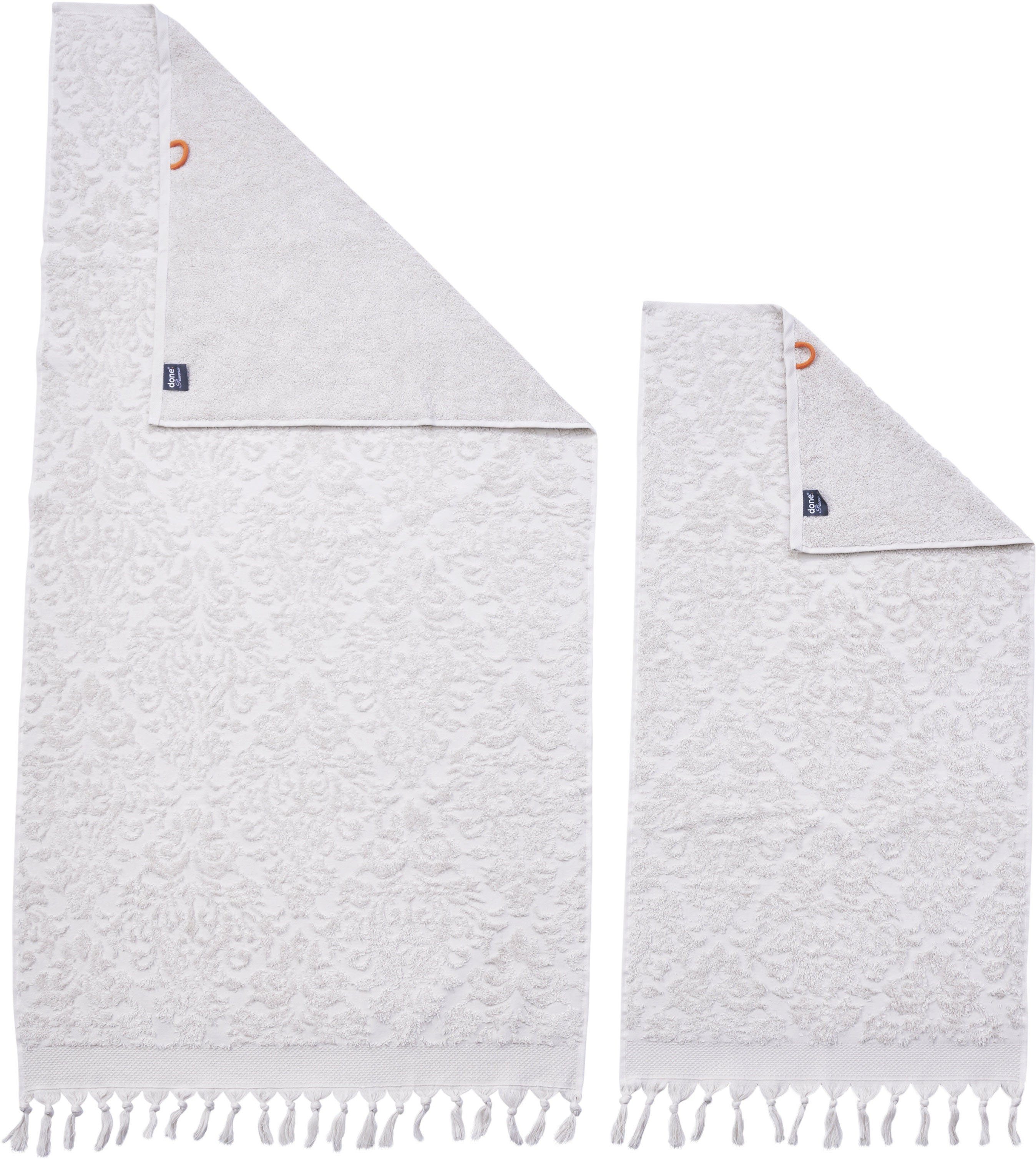 done.® Handdoekenset Provence ORNAMENTS Uni-kleuren, ornamenten, met franjes (set)