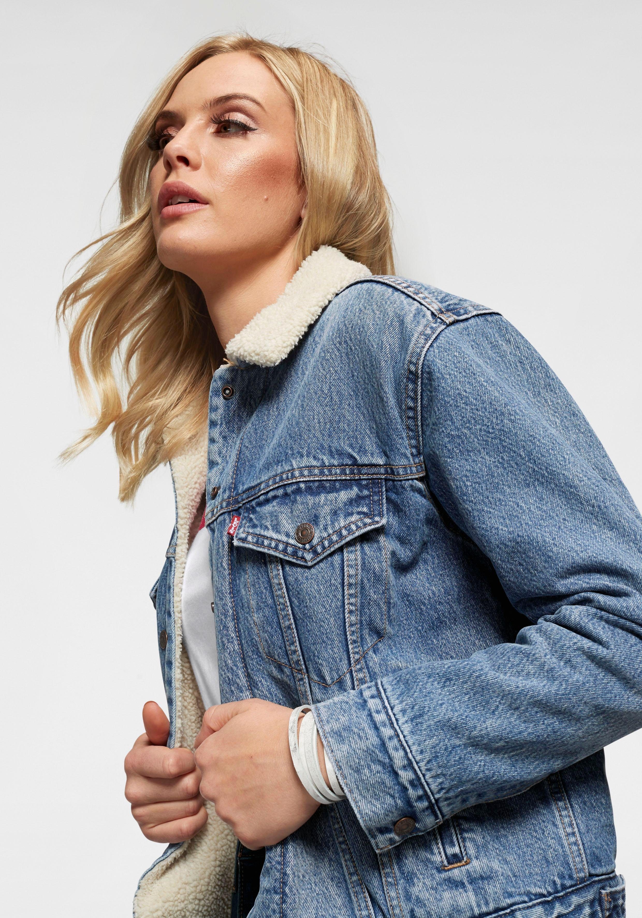 levi's jeansjack ex-boyfriend sherpa met warme teddy-voering blauw