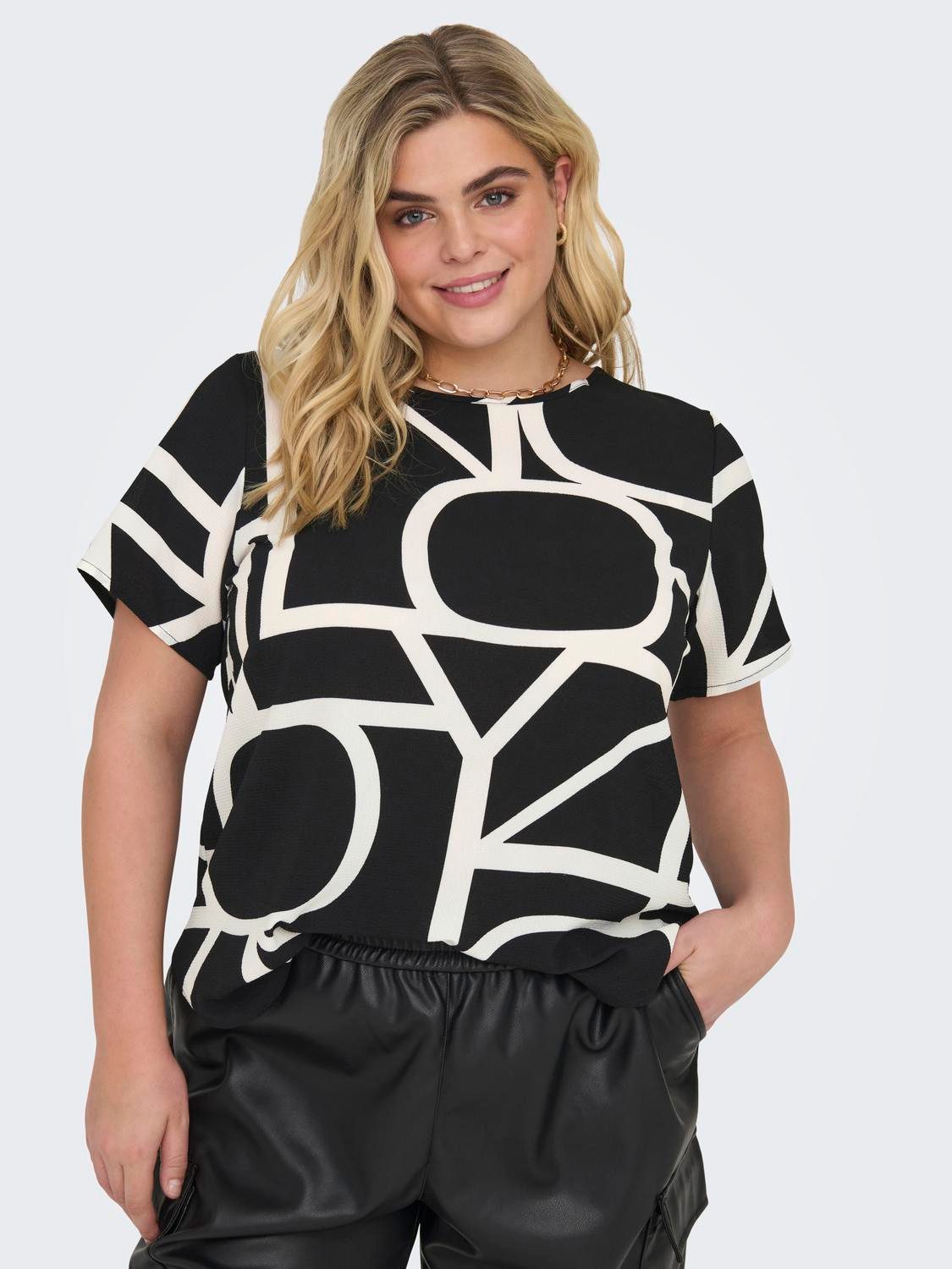ONLY CARMAKOMA T-shirt CARVICA met all over print zwart wit