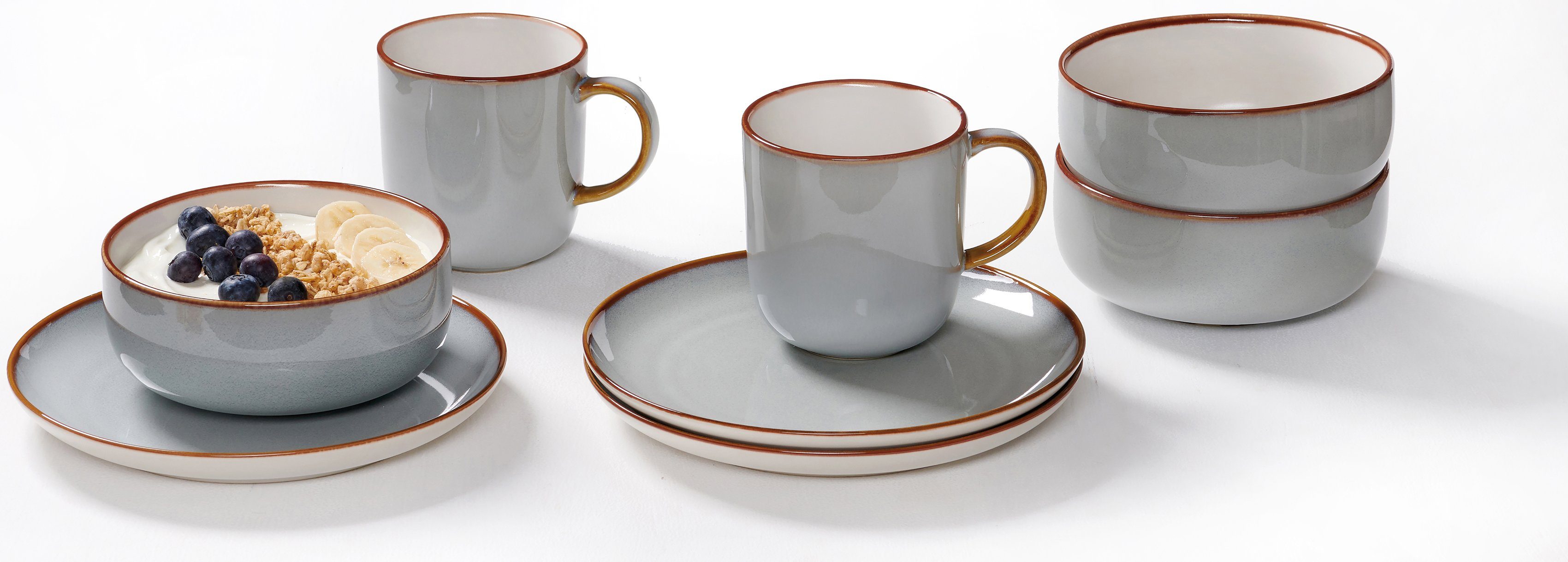 Ritzenhoff & Breker Ontbijtservies set Portofino (bord, schaal, koffiekopje) Reactief glazuur, elk exemplaar is uniek, 12 delen, voor 4 personen (set, 12-delig)