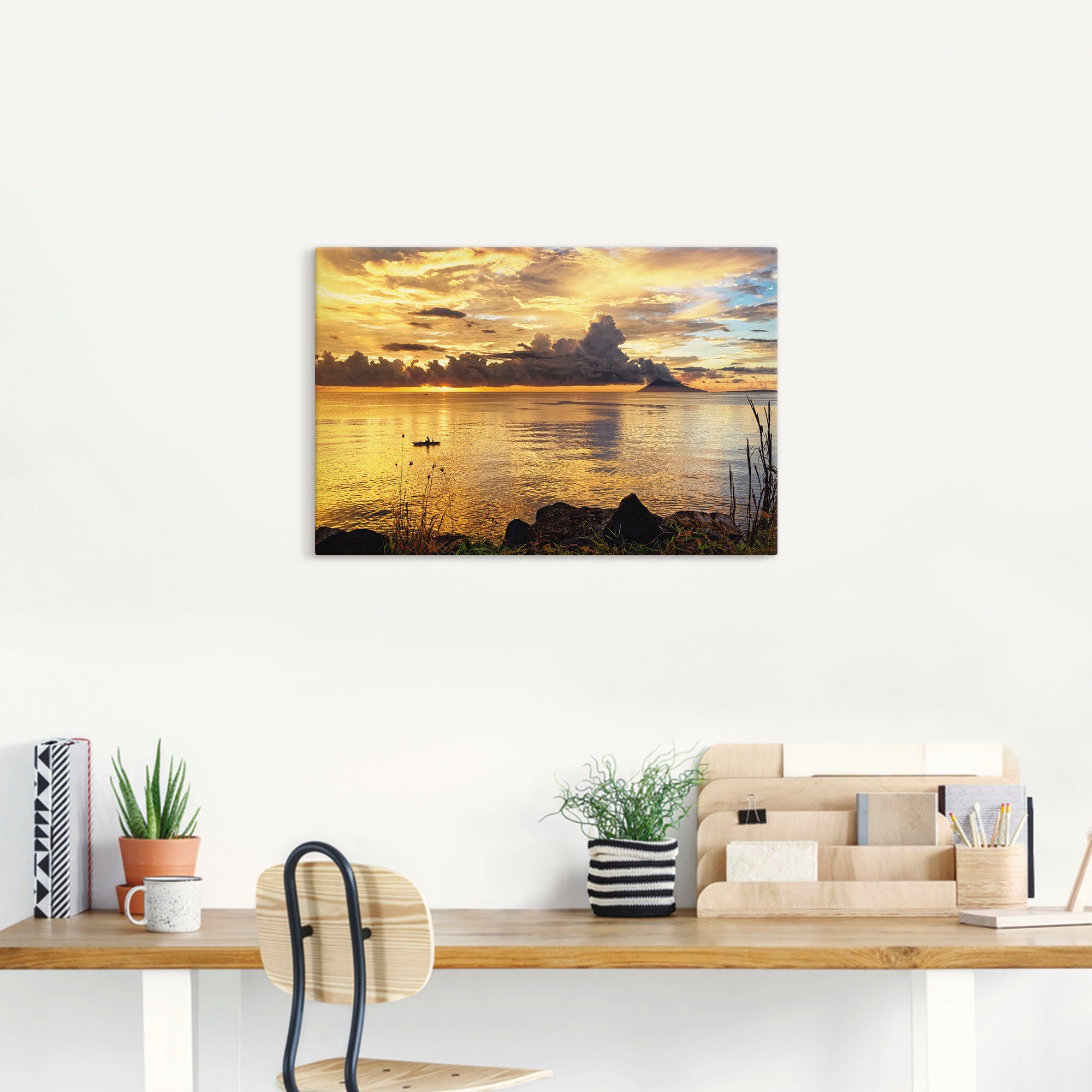 Artland Artprint op linnen Zonsondergang met een boot