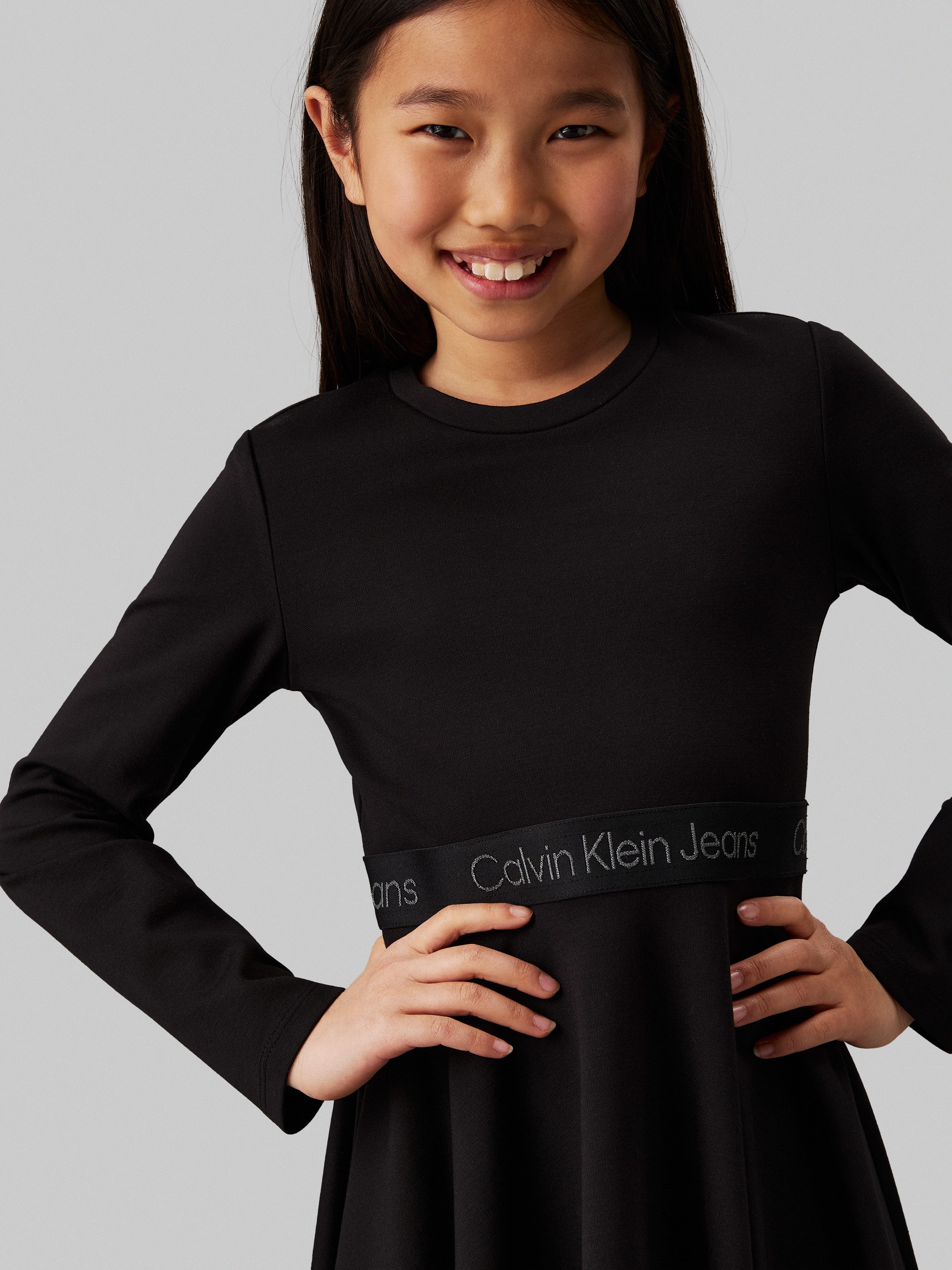 Calvin Klein Midi-jurk Ls Logo Tape Punto Dress voor kinderen tot 16 jaar en met logo-opdruk