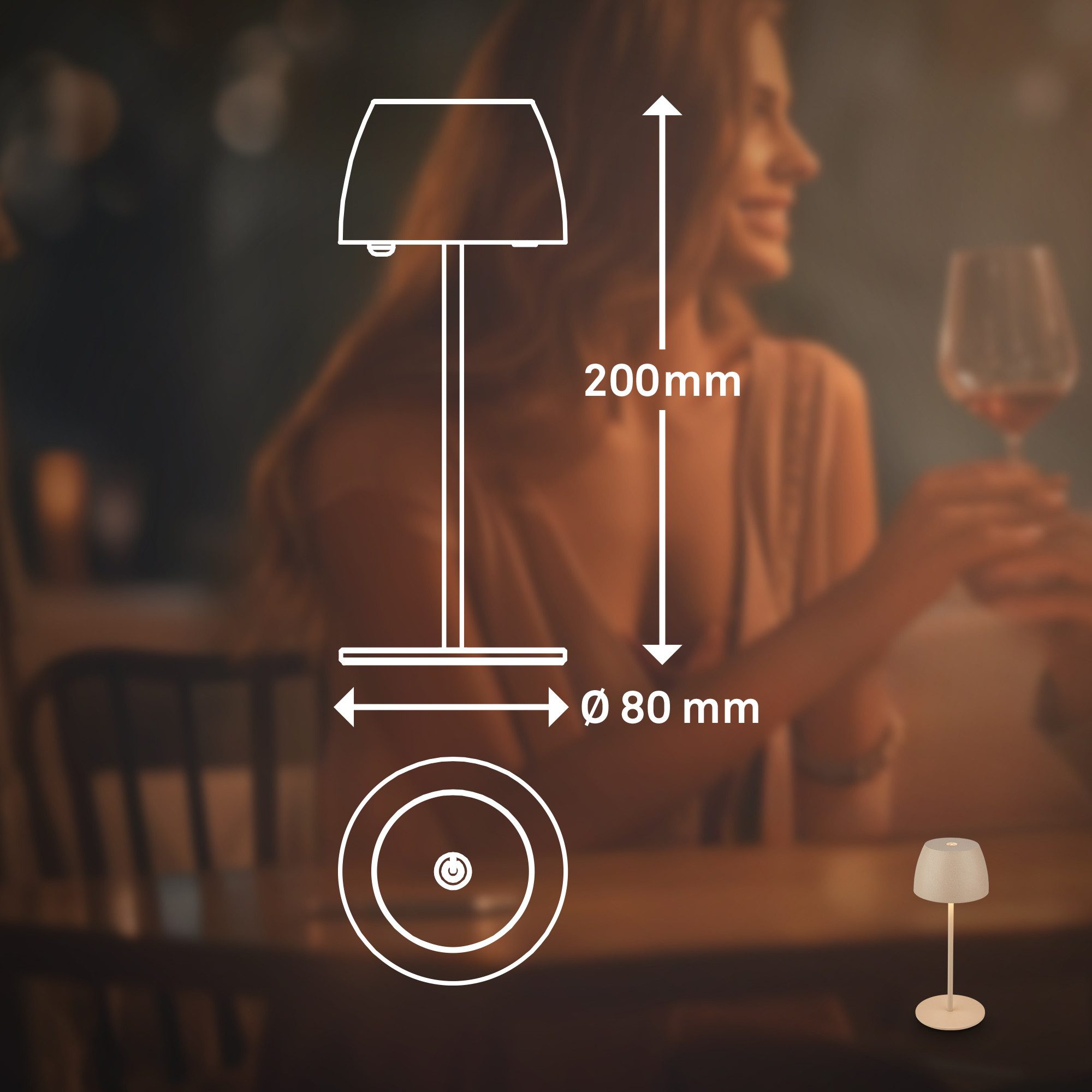 Briloner Leuchten Tafellamp 2-pack LED tafellamp draadloos, beige 2-delige set tuinverlichting, h: 47,2cm, schemerschakelaar, spie zwart