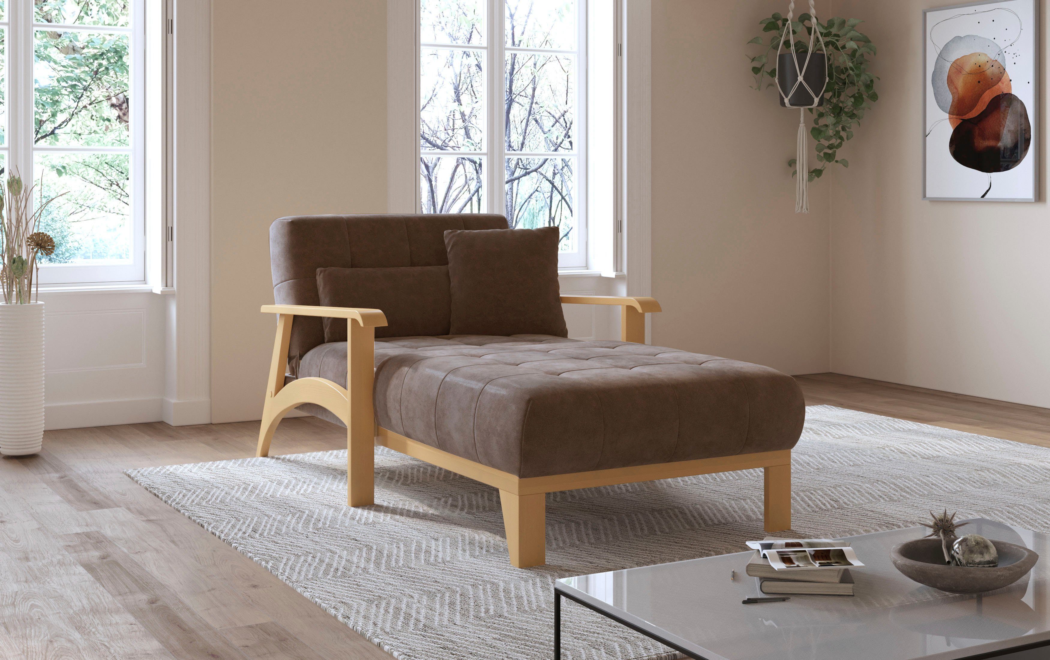 sit&more Récamier Billund Armleuningen van eikenkleurig beukenhout, verschillende bekledingen en kleuren