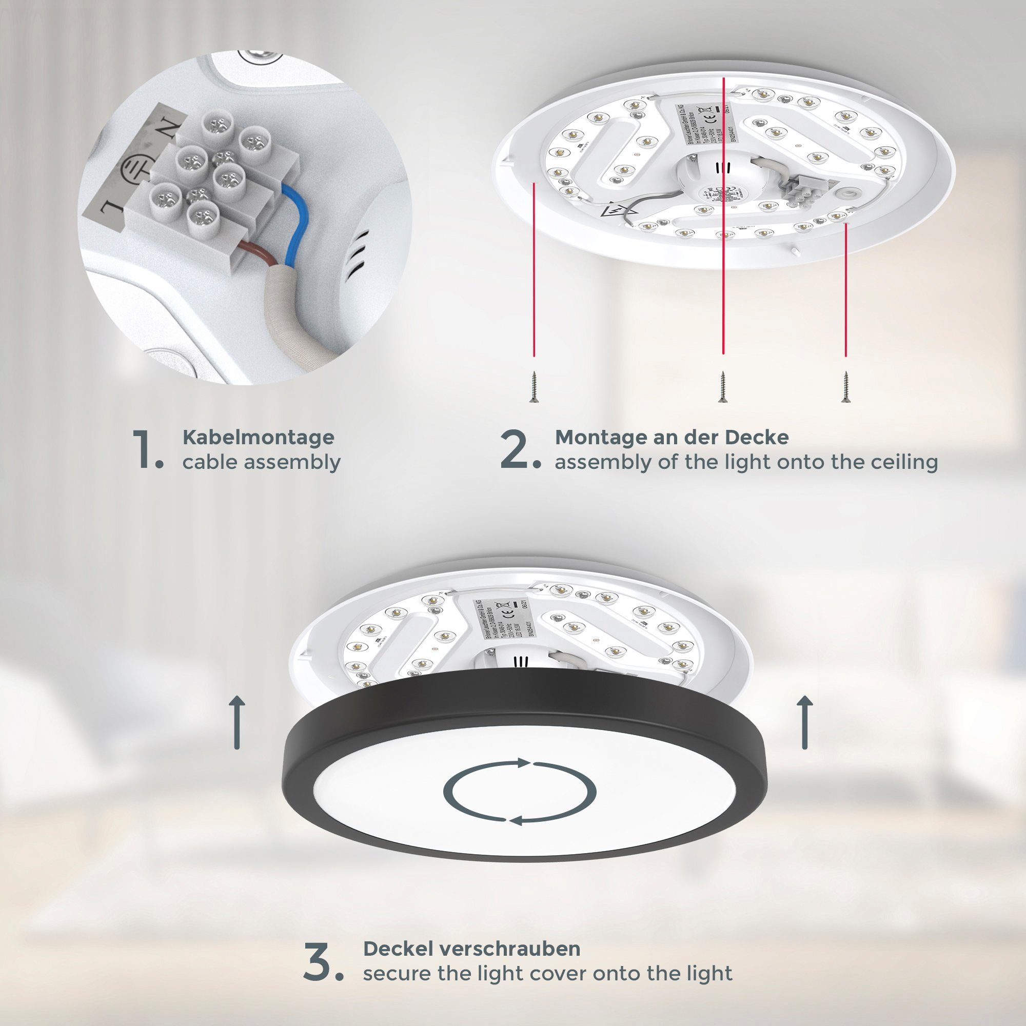 B.K.Licht Led-plafondlamp BK_DL1520 LED plafondlamp, Ø28cm, 18 watt, zwart 2.000 lumen, 4000k neutraal wit licht, keukenlamp, woonkamer (1 stuk)