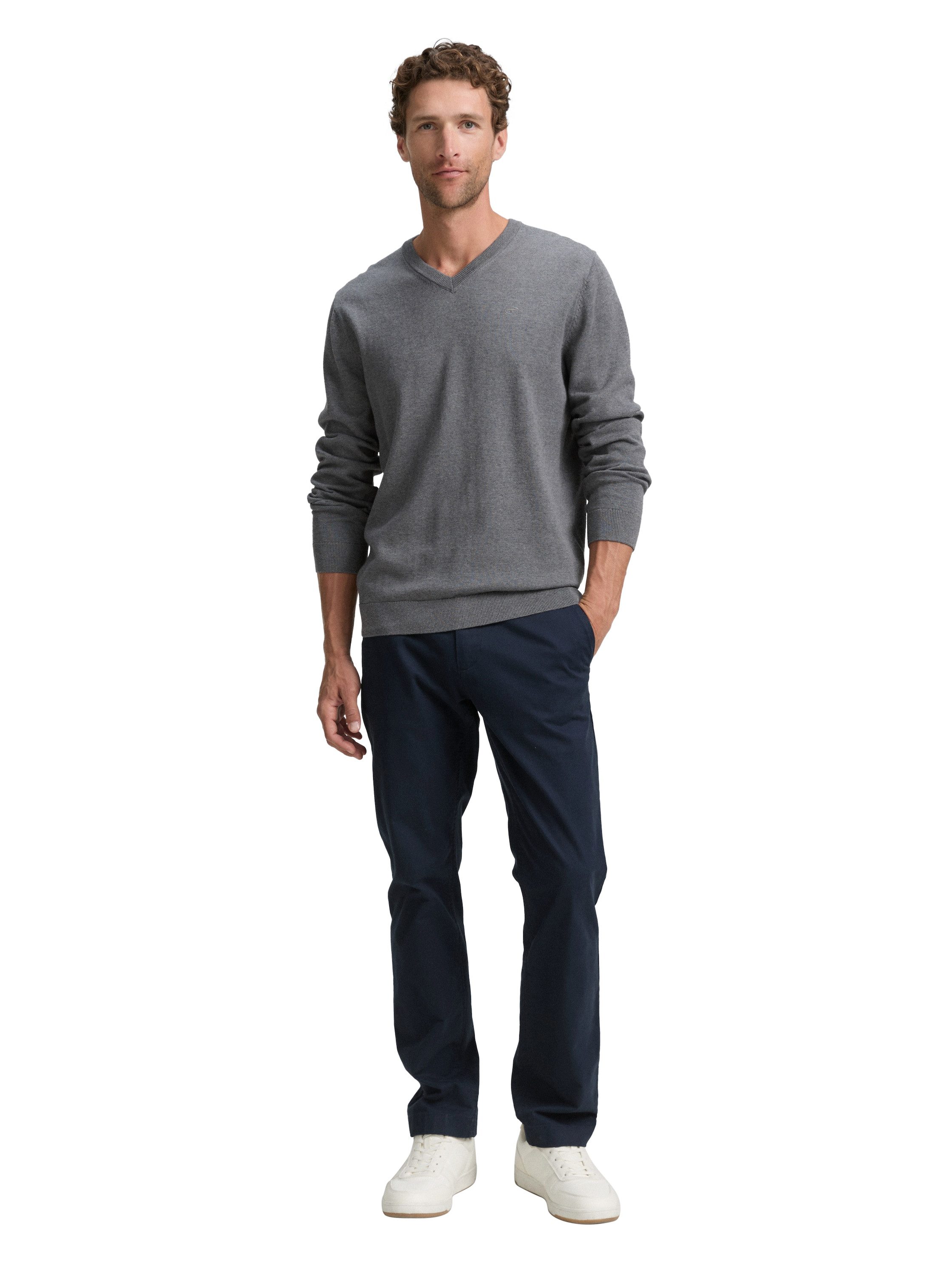 Tom Tailor Trui met V-hals met klein logoborduursel