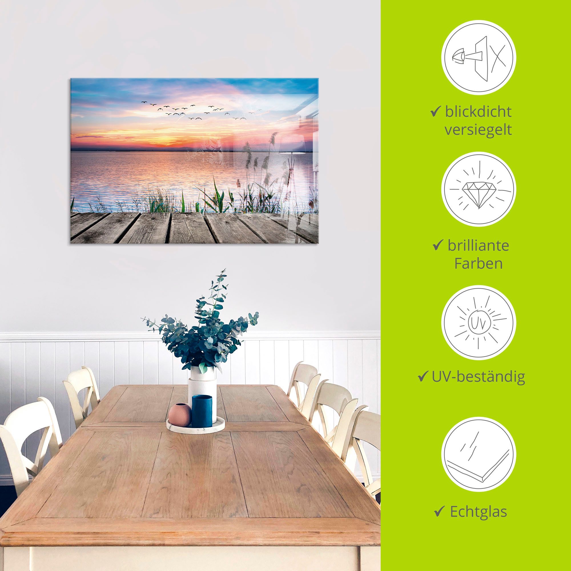Artland Print op glas Het meer in de kleuren van de wolken