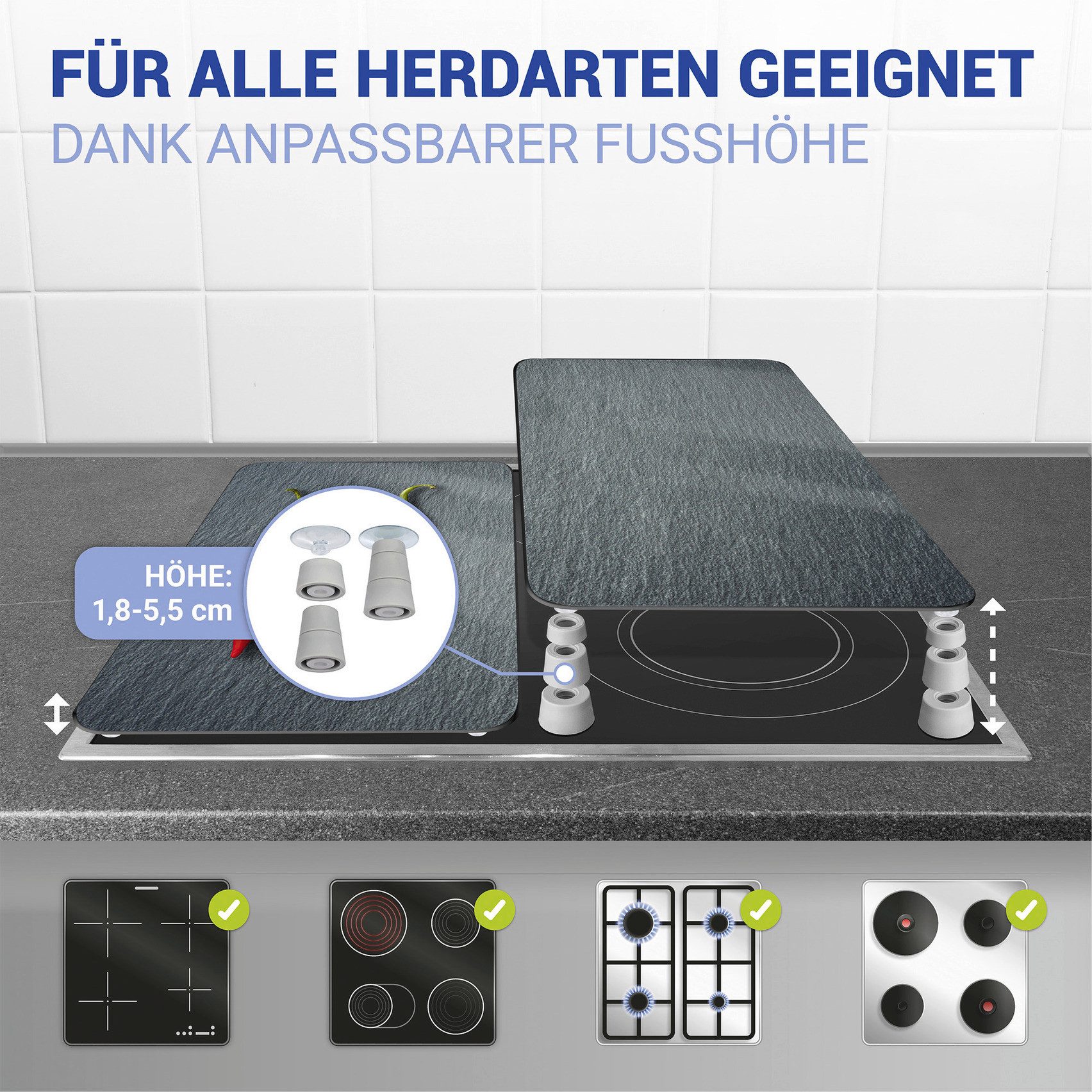 WENKO Kookplaatdeksel Universeel model Cayenne Kookplaatafdekking voor alle soorten kookplaten, krasvast, met antislipvoetjes (set, 2-delig)