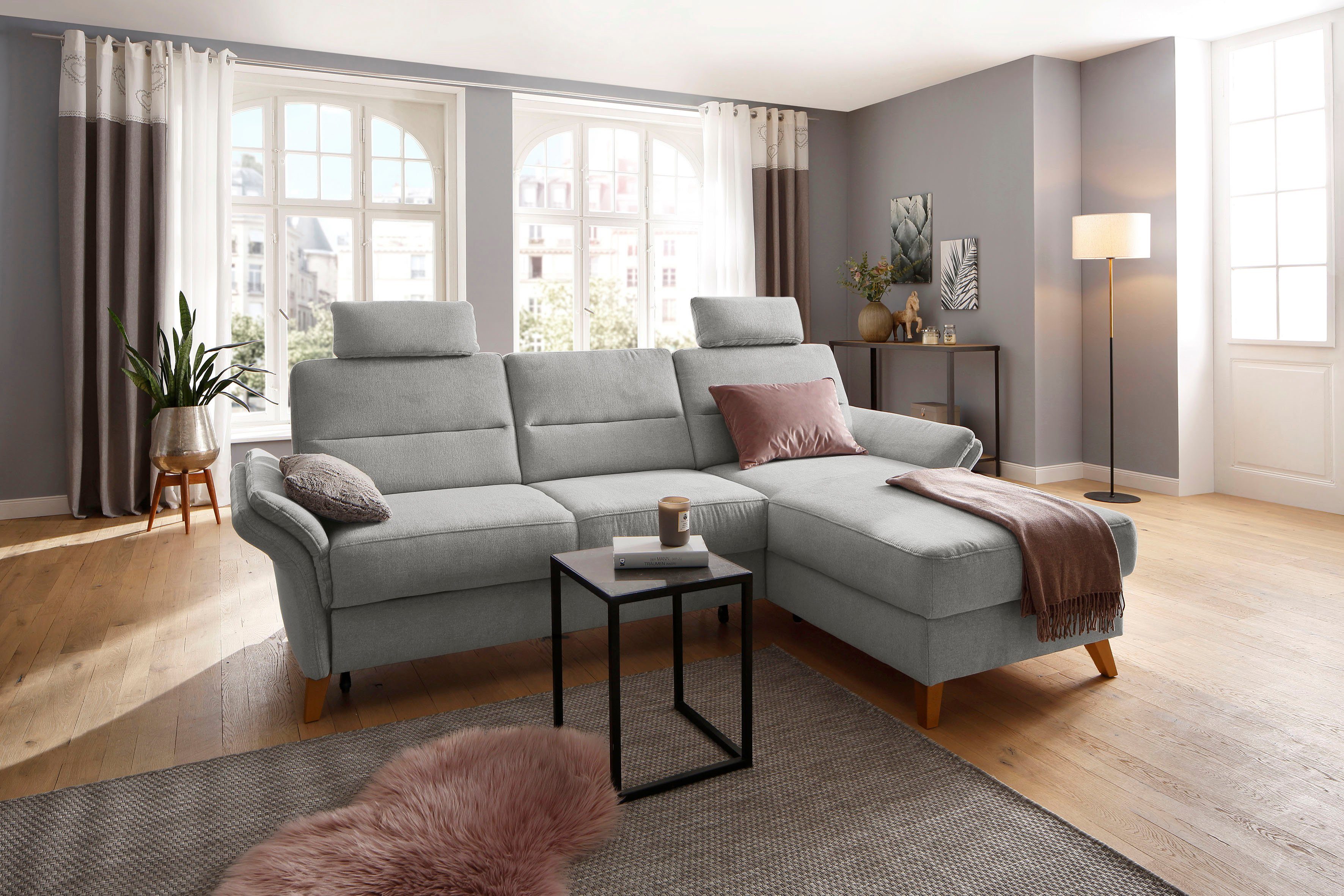 Home affaire Hoekbank Westerland L-vorm Binnenveringsinterieur, naar keuze met slaapfunctie, bedkist grijs, hoekbanken, Zonder slaapfunctie, zonder