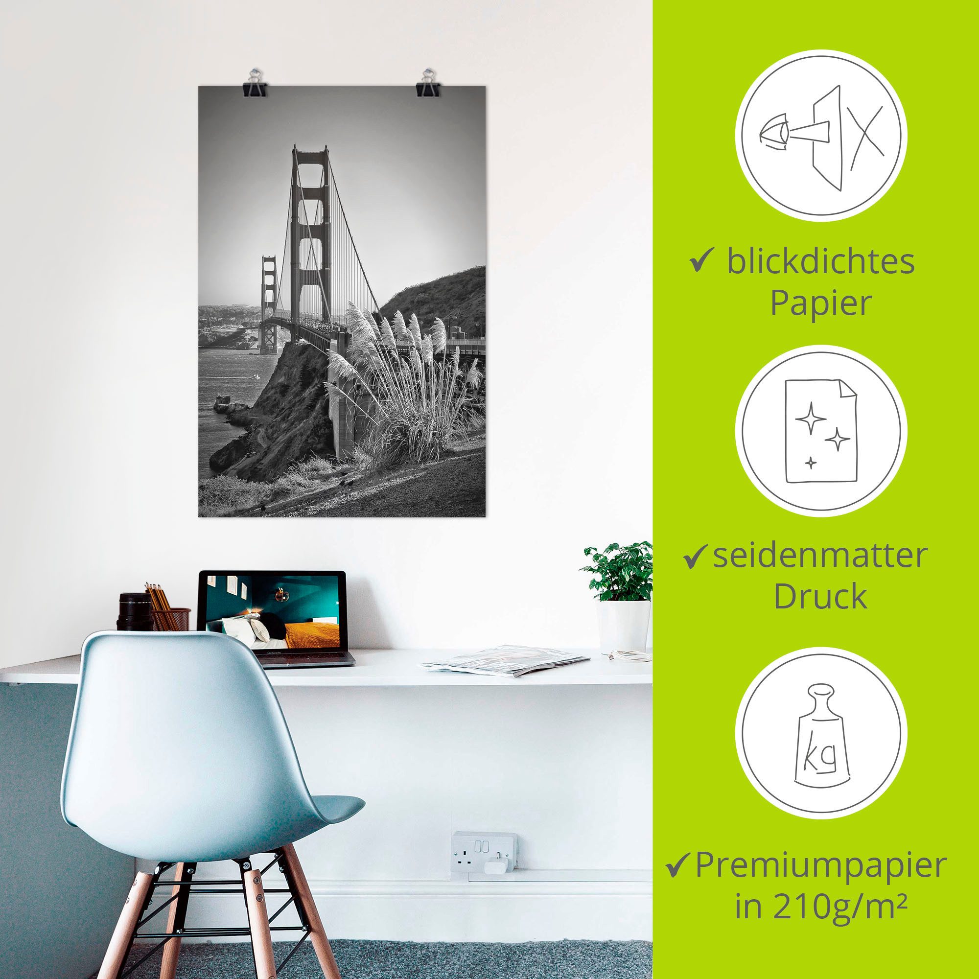 Artland Artprint San Francisco Golden Gate Bridge als artprint op linnen, poster in verschillende formaten maten