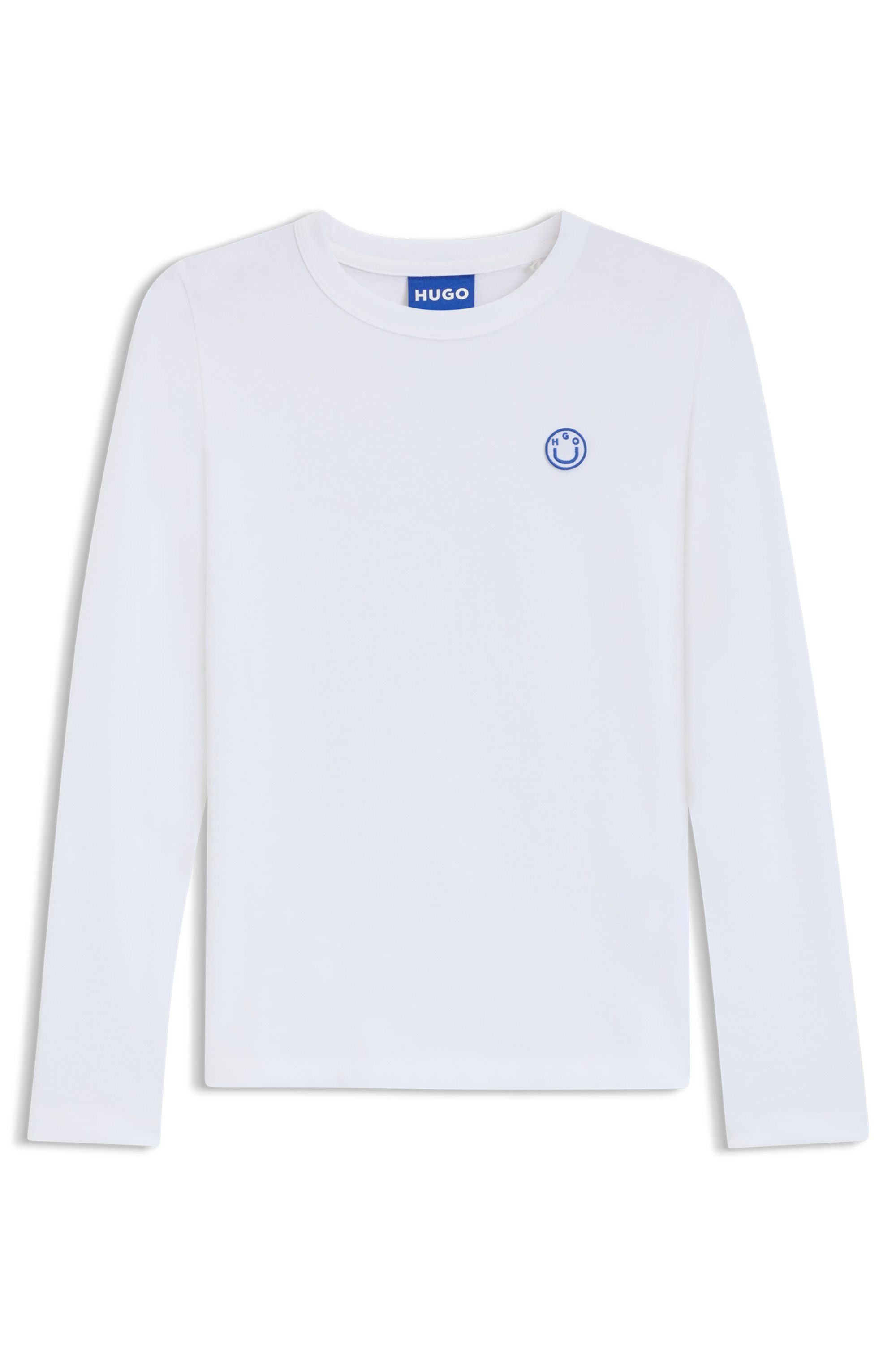 HUGO Blue Longsleeve Daliria met label-badge met happy hugo logo