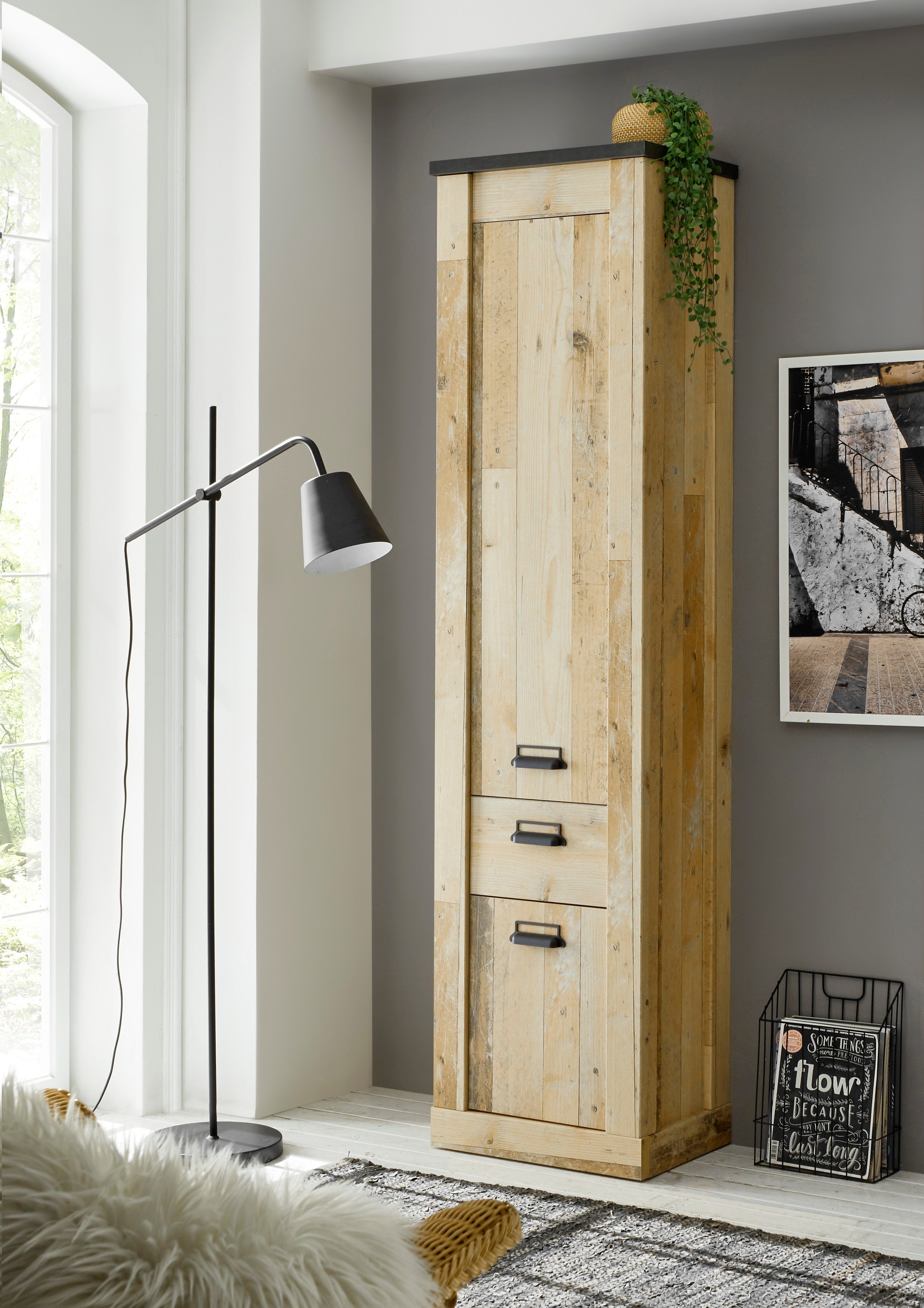 Home affaire Badkamerserie SHERWOOD, Bad im modernen Design, 3-teiliges Badezimmer in houtdecor, met schuurdeurbeslag en apothekersgrepen van metaal (3-delig)